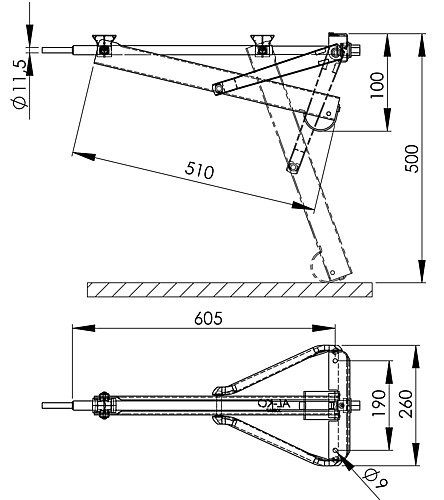 Schwenkarm, Klemmvorrichtung, Armmechanismus, Metallkonstruktion, Technische Zeichnung