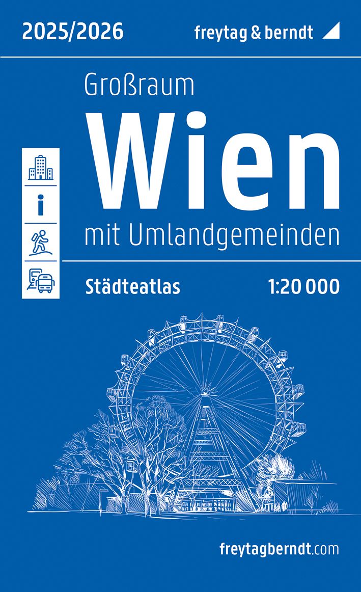Wien Großraum, Städteatlas 1:20.000, 2025/2026,f&b Werbung, Plakat, Maschine, Rad