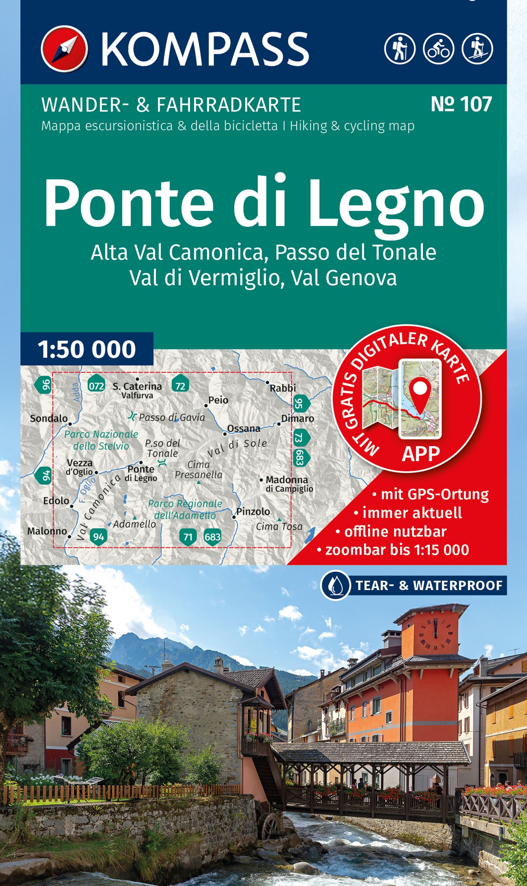 KOMPASS Wanderkarte 107 Ponte di Legno, 1:50.000 Werbung, Plakat, Nachbarschaft