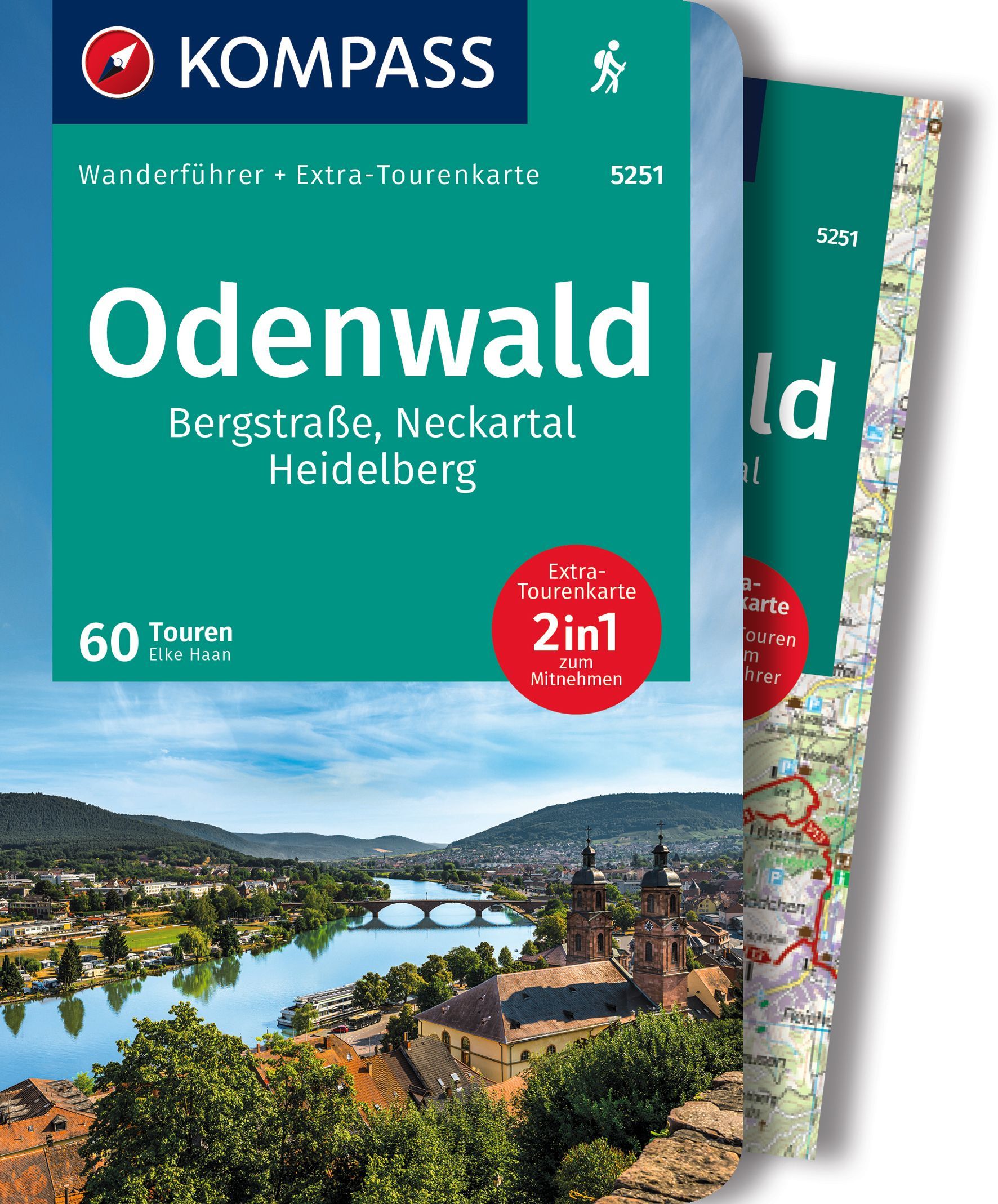 9783991216278 KOMPASS Wanderführer Odenwald, Cover Fluss mit Brücke und Dorf