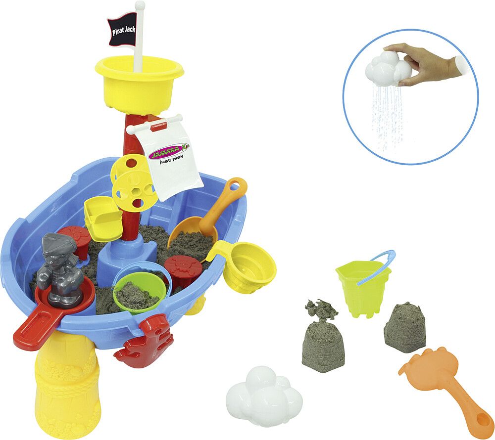 995808811 Sand- und Wasserspieltisch mit vielen bunten Spiel-Förmchen