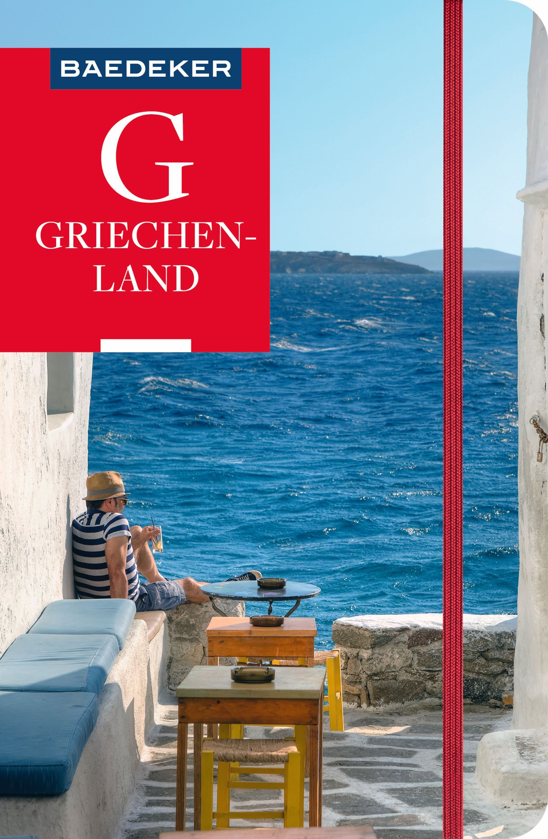 Baedeker Reiseführer Griechenland Esstisch, Tisch, Buch, Mann, Person,