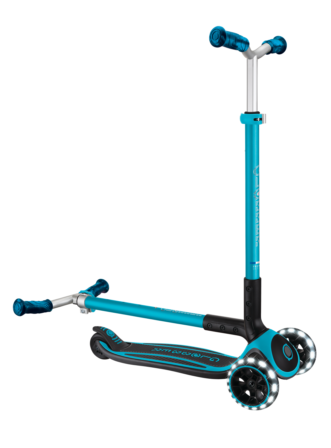 Tretroller, Scooter, Drehgriffe, LED-Rollen, dreiradähnlich