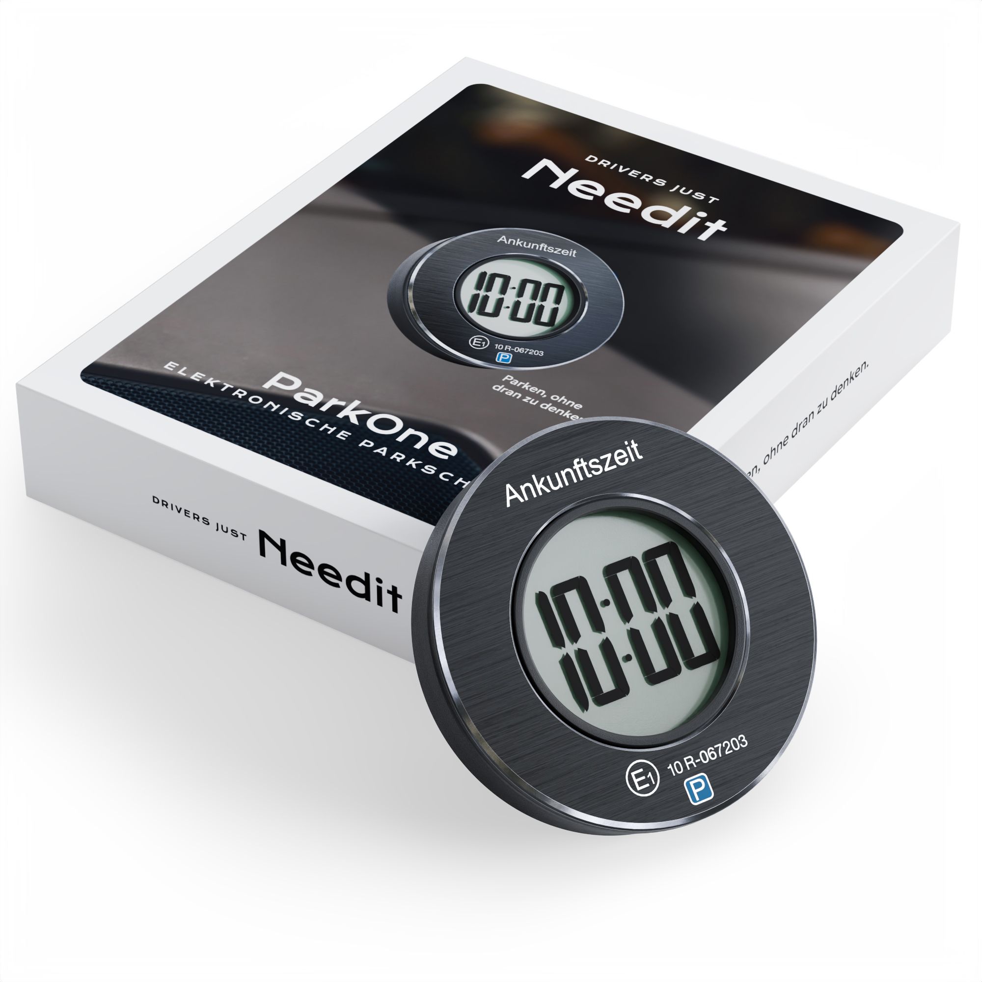 Parkscheibe Rund Schwarz auf Karton