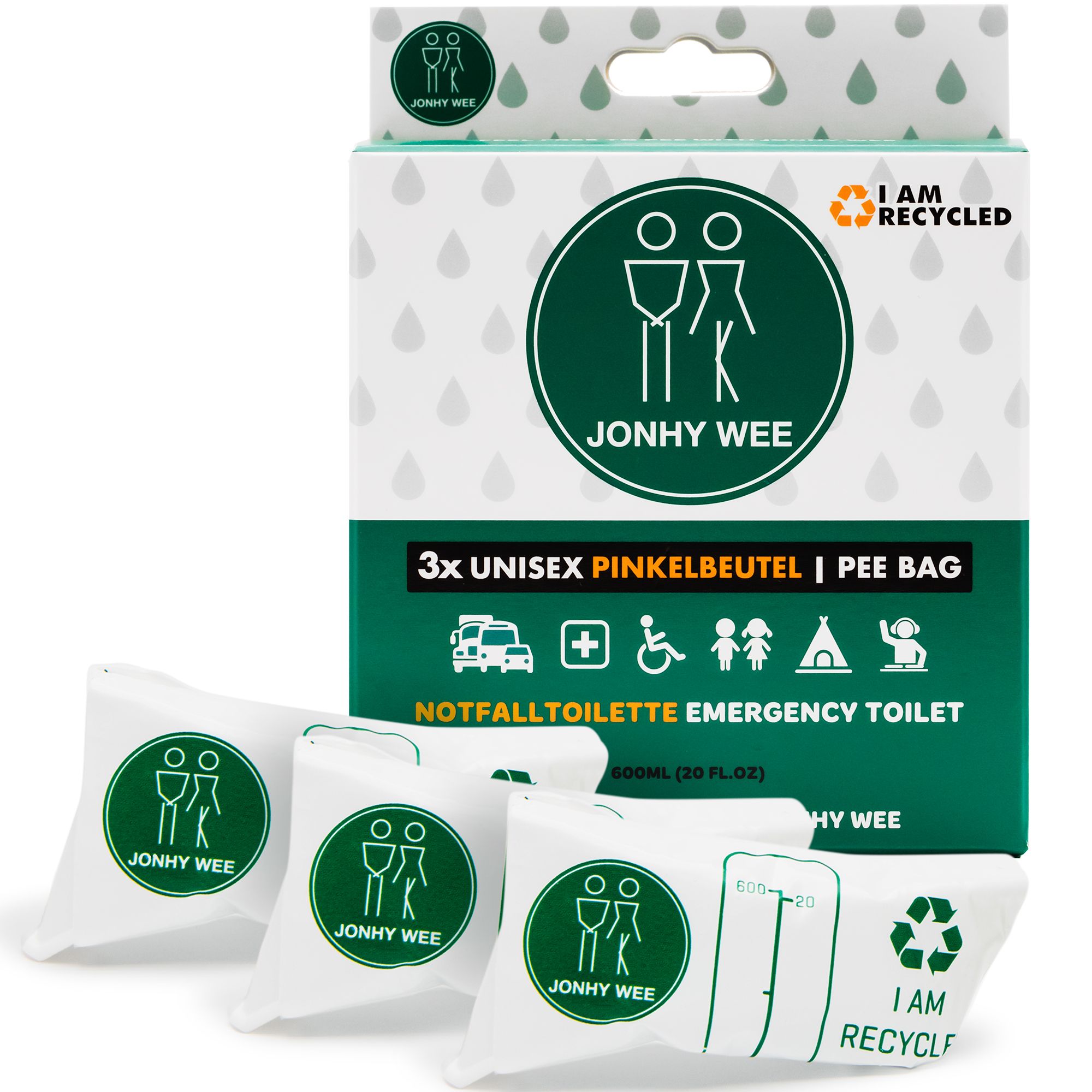 1-DE_Cover-Jonhy-Wee-Pinkelbeutel_Pee-bag_Plaszak_minitoilet_Minitoilette-3x600ml Verpackung