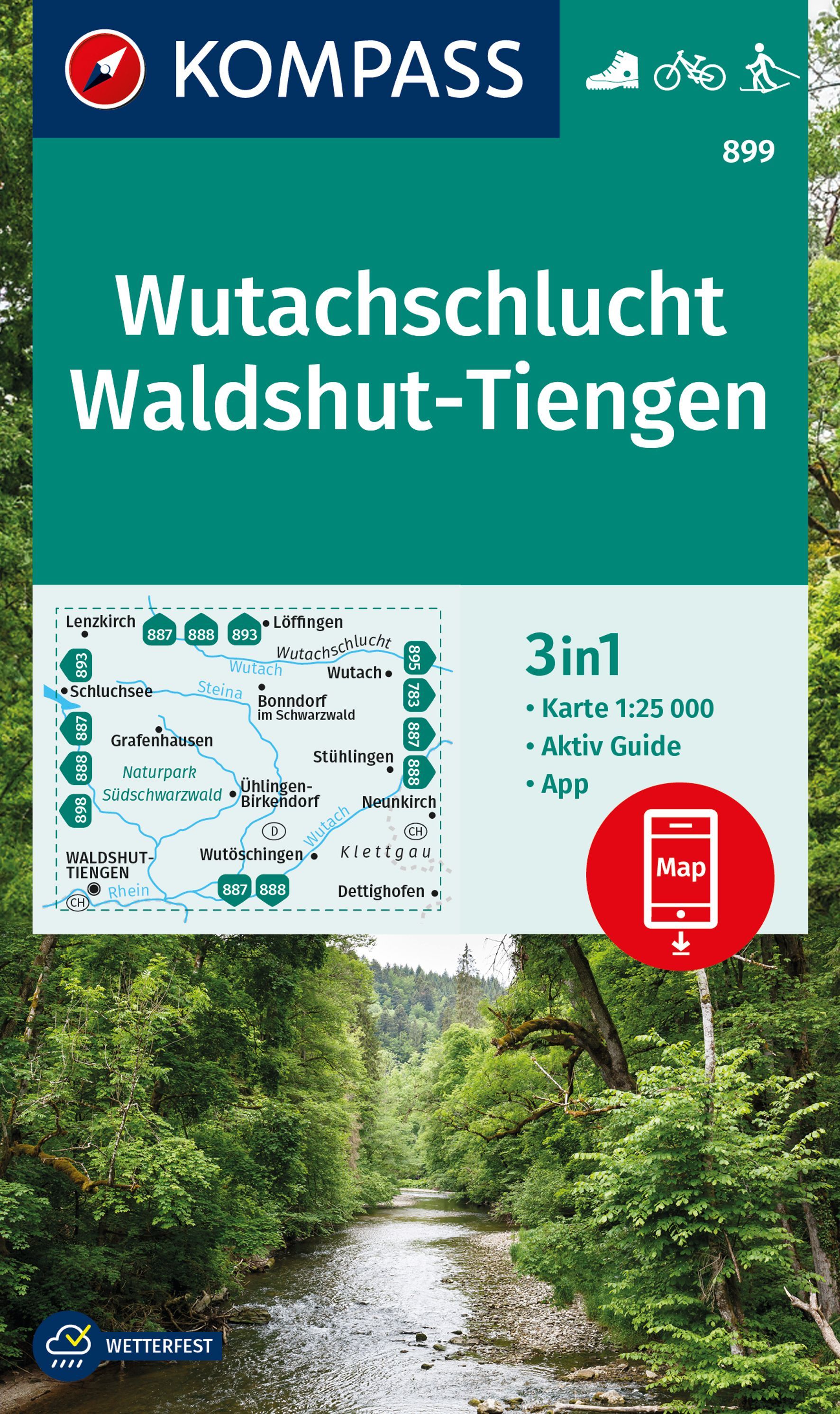 KOMPASS Wanderkarte 899 Wutachschlucht Regenwald, Vegetation, Werbung, Pfad, Wanderweg,