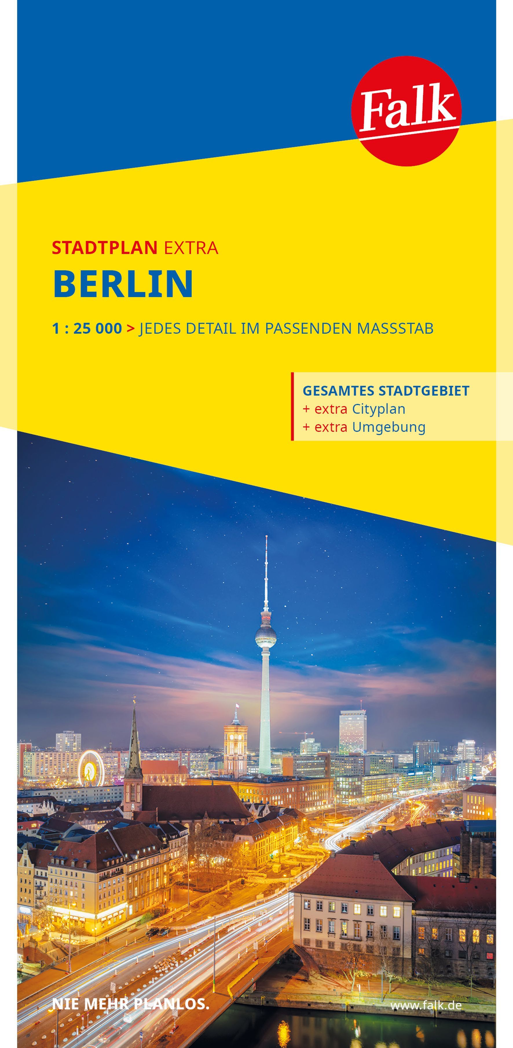 Falk Stadtplan Extra Berlin 1:25.000 Cover Falk Stadtplan Berlin. Stadt bei Nacht
