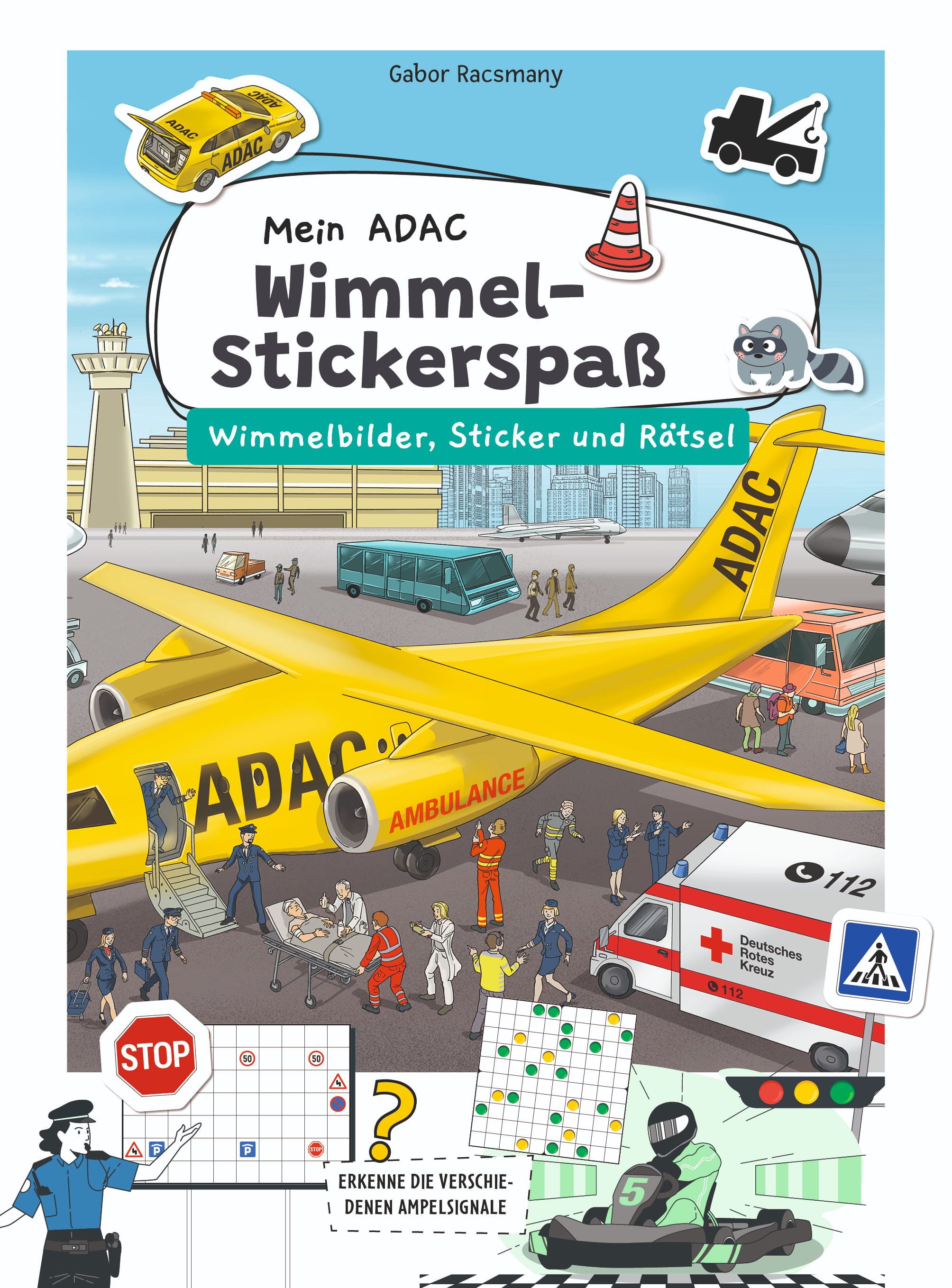 Wimmelbild, Flugzeug, Rettungswagen, Ambulance, Stickerbuch