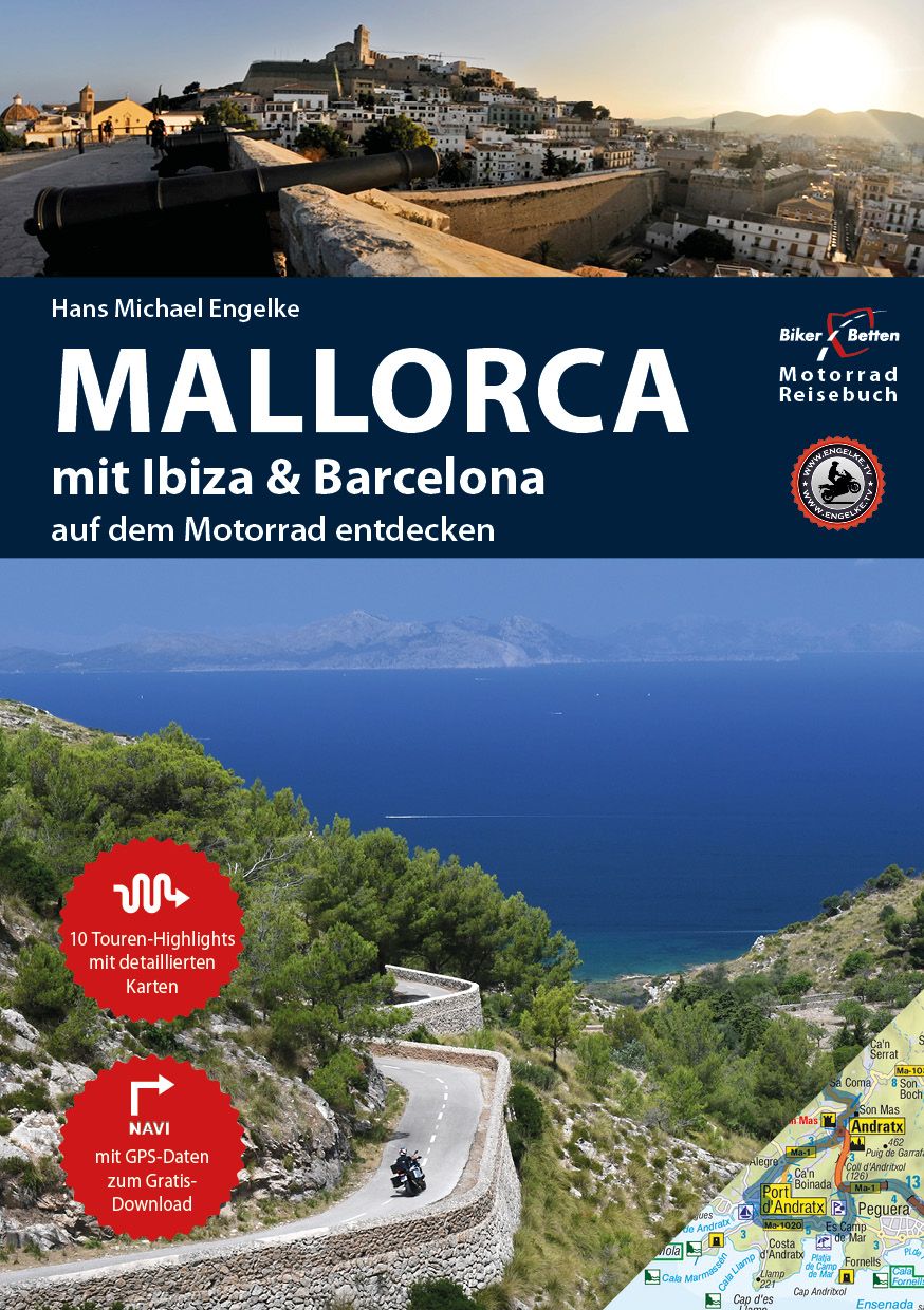 Motorrad Reiseführer Mallorca, Ibiza & Barcelona Werbung, Plakat, Motorrad, Fahrzeug, Straße