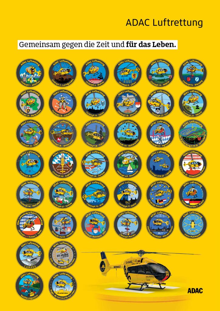 Helikopter, Helikopter-Poster, ADAC, gelber Hintergrund, Aufkleber
