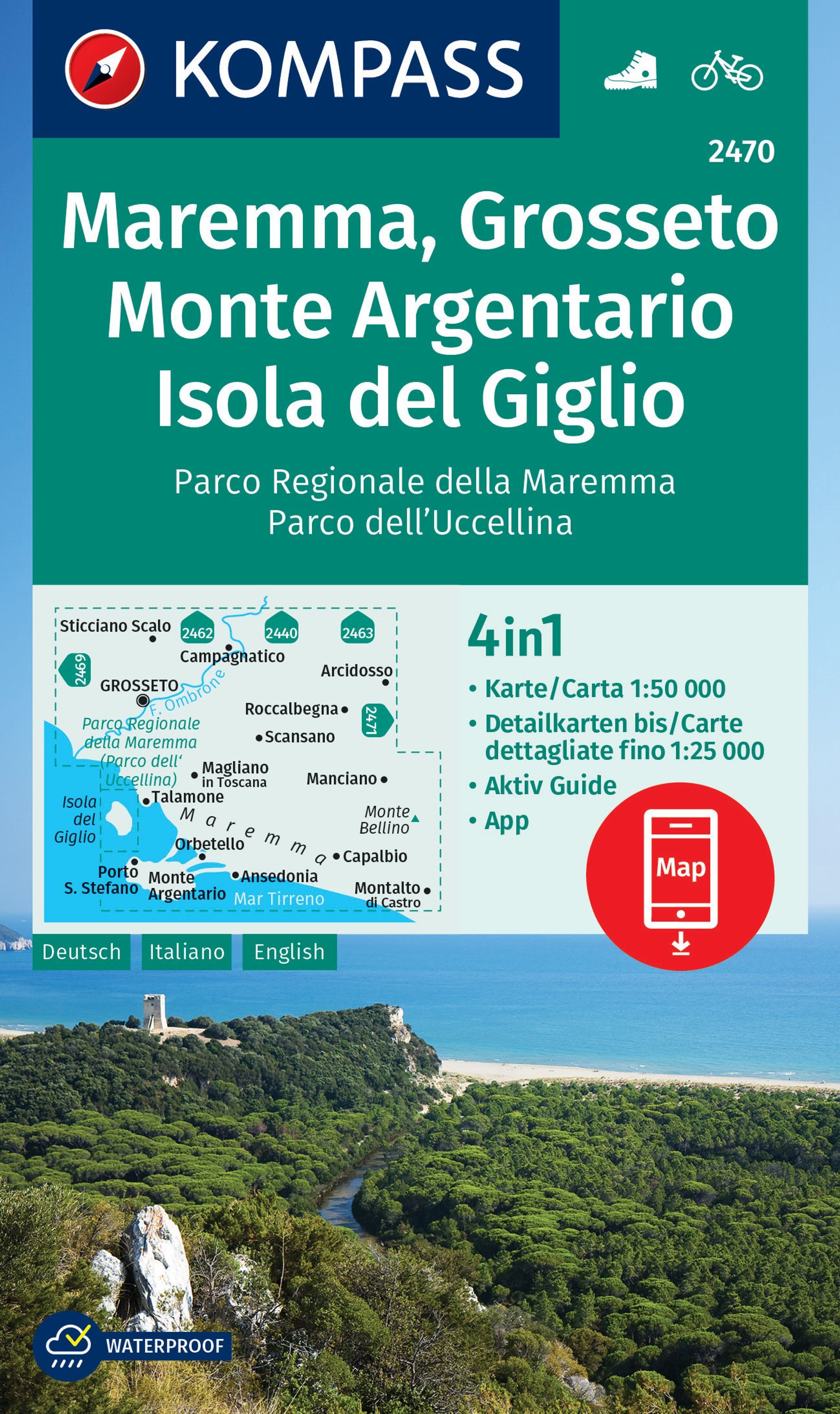 KOMPASS Wanderkarte 2470 Maremma, Grosseto Werbung, Plakat, Land, Natur, Meer