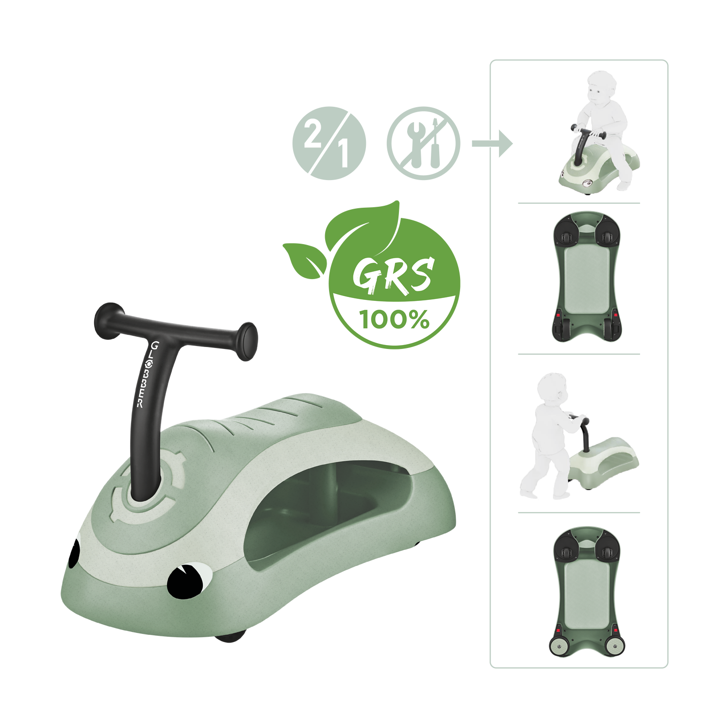 Kinderroller, Motorradroller, Gartenrolli, Gummi, Grün