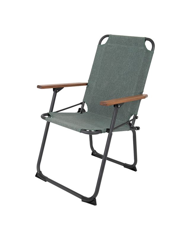 Campingstuhl, Klappstuhl, Grün, Holzarmlehnen, Metallrahmen