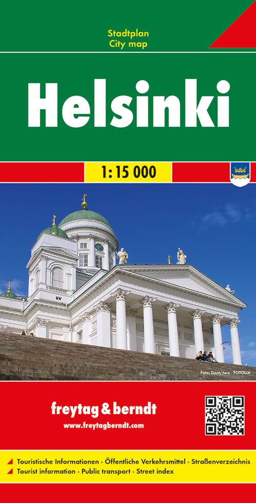 Helsinki, Stadtplan 1:15.000, freytag & berndt Werbung, Plakat, QR-Code, Gebäude, Veröffentlichung,
