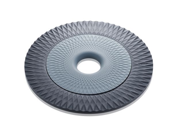 gadget, audio accessory, ring speaker, conical texture, gray disc