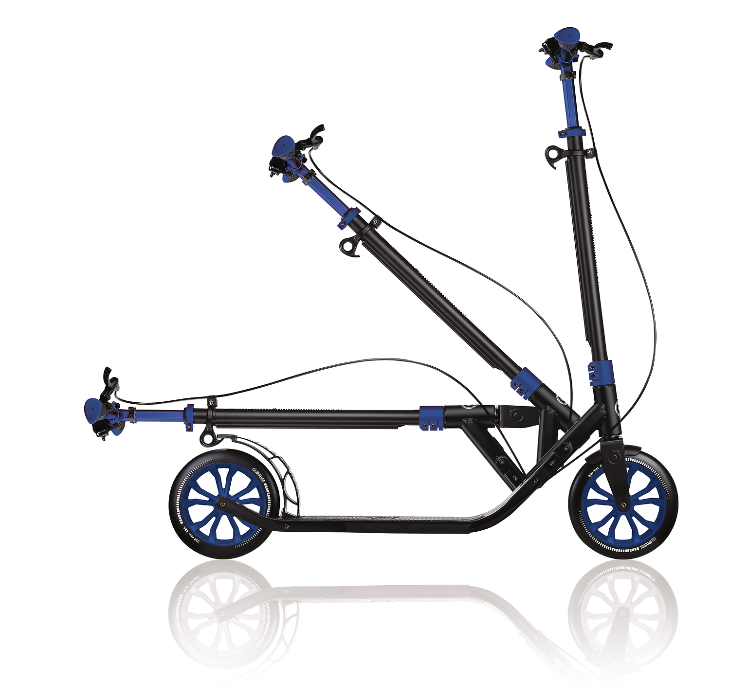 Foldable, Manual, Blue accents, Suspension, Wheeled frame