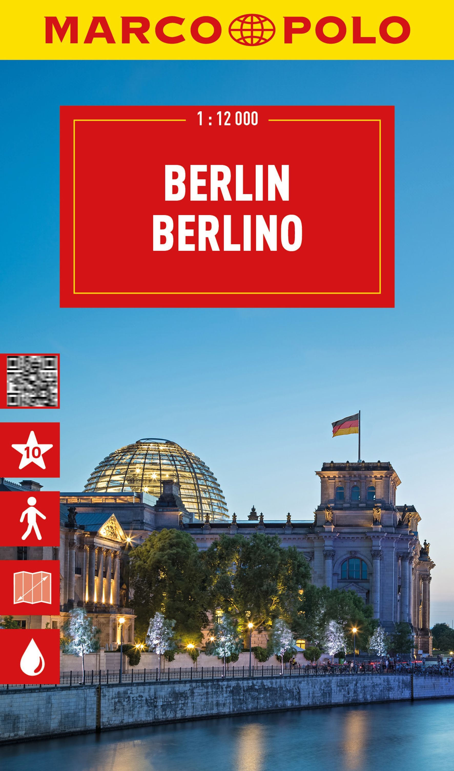 MARCO POLO Cityplan Berlin 1:12.000 Cover Marco Polo Cityplan Berlin. Spree im Hintergrund Kuppel Reichstag Person