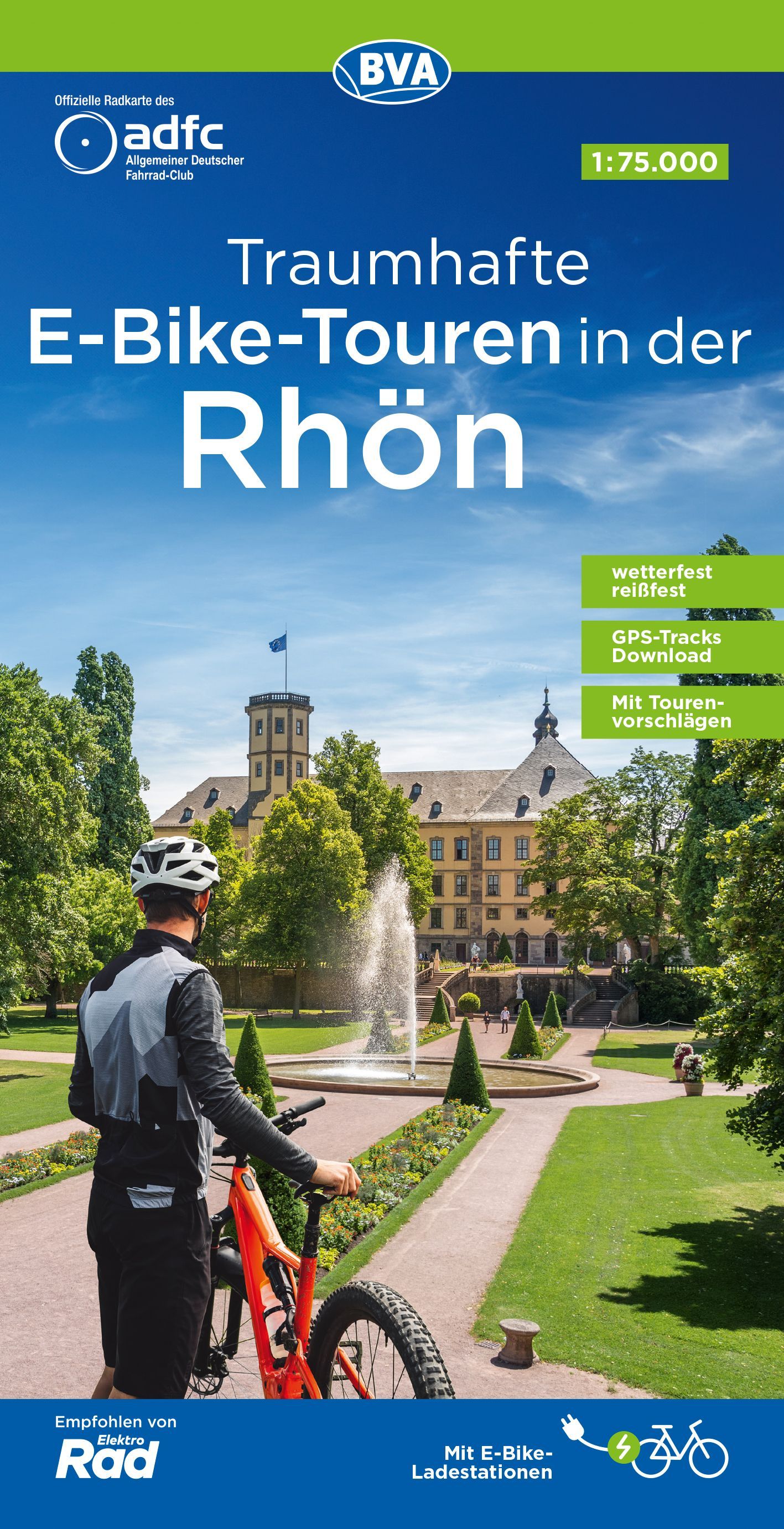 ADFC-Regionalkarte E-Bike-Touren in der Rhön Helme, Werbung, Plakat, Gras, Person