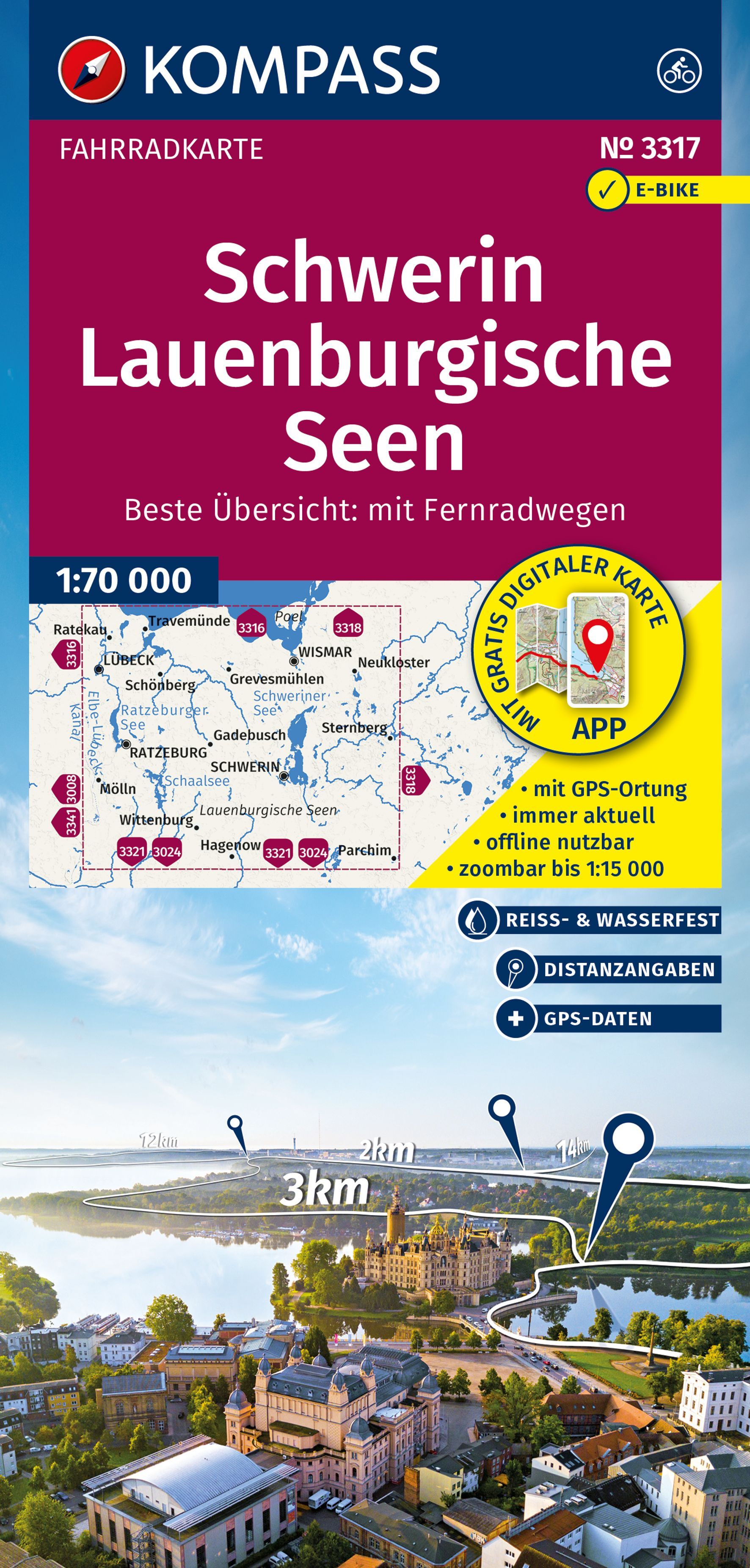 KOMPASS Fahrradkarte Schwerin, Lauenburgische Seen Werbung, Plakat, Architektur, Gebäude