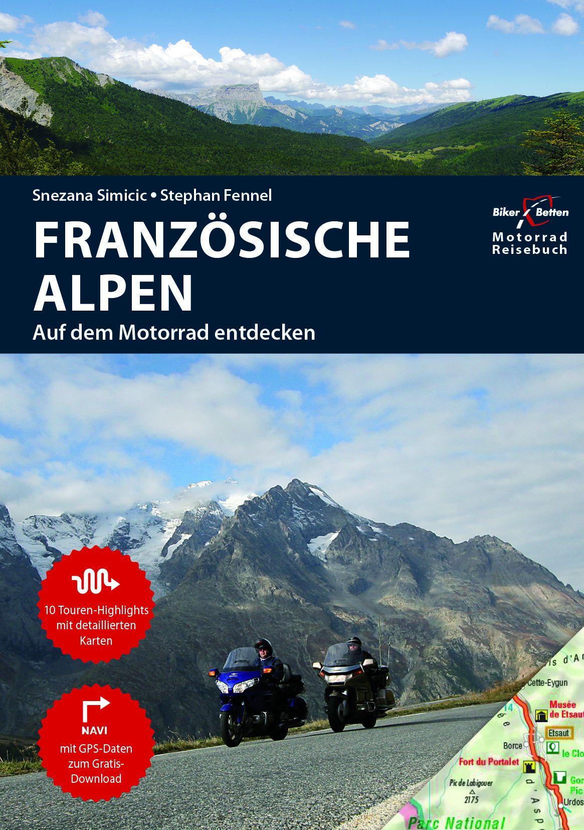 Motorrad Reiseführer Französische Alpen Werbung, Plakat, Motorrad, Rad, Person
