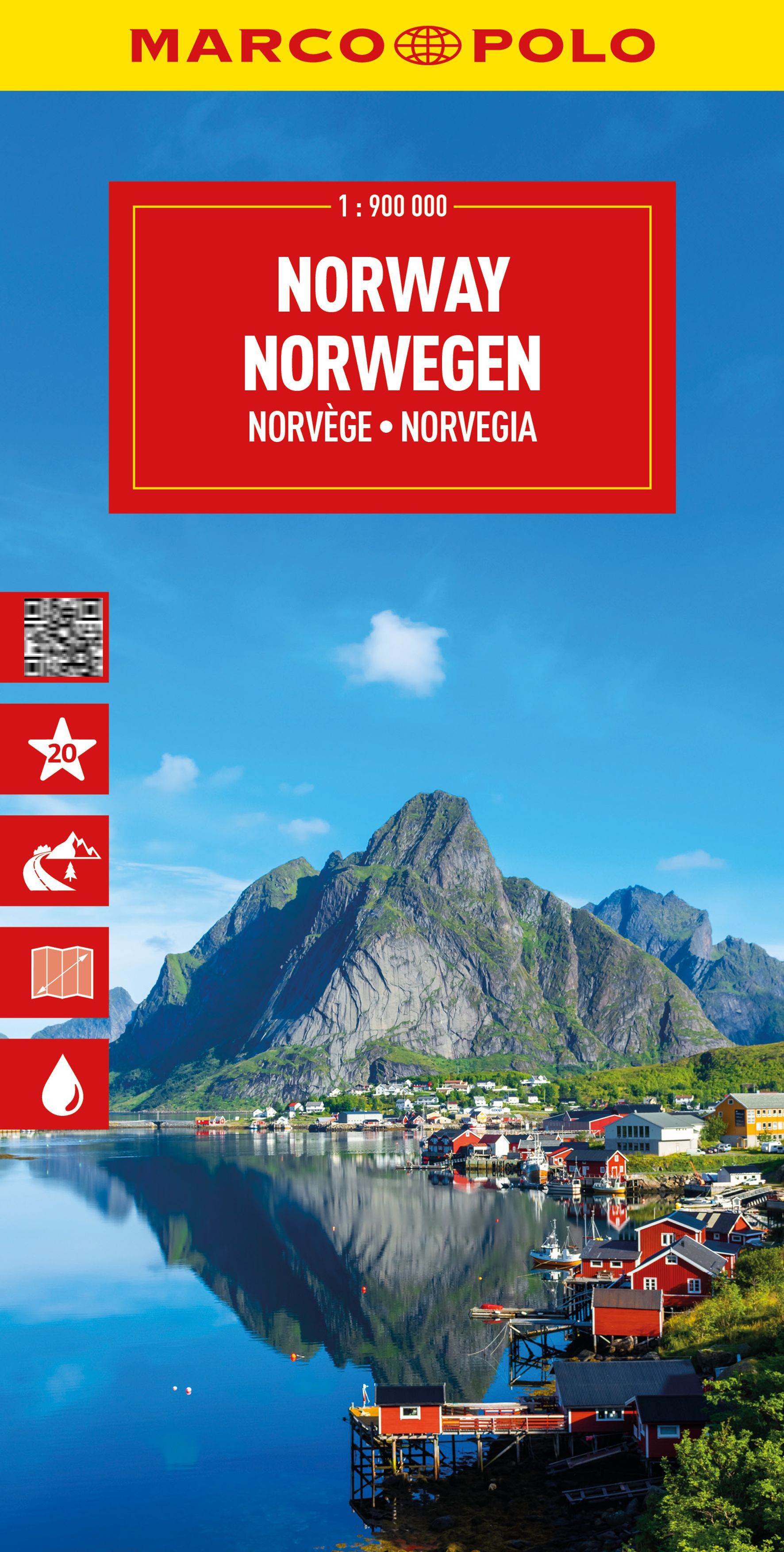MARCO POLO Reisekarte Norwegen 1:900.000 Cover Marco Polo Reisekarte Norwegen. Uferpromenade, Natur, Draußen, Landschaft, Gipfel