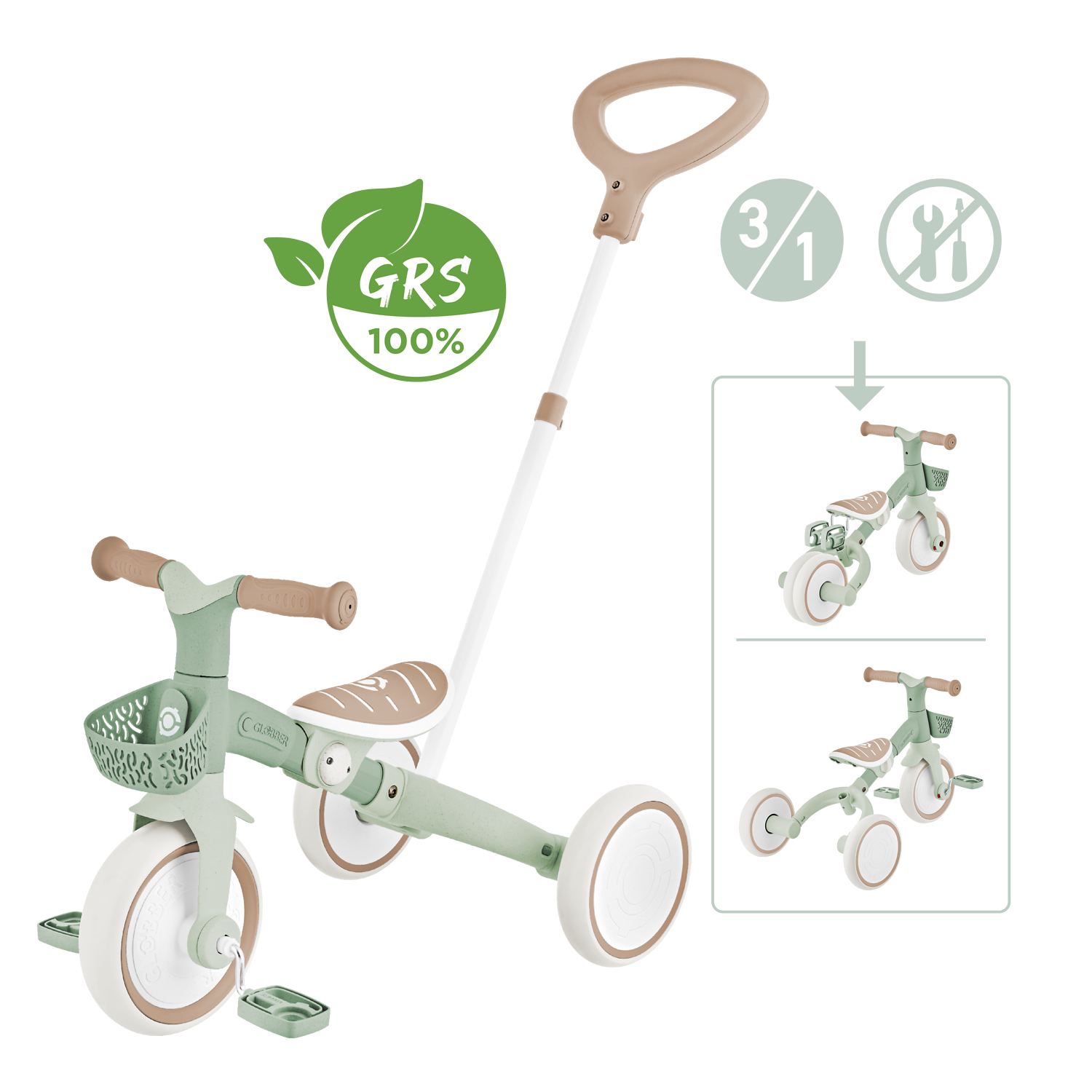 Kinderfahrrad, Dreirad, Grün, Beige, Lederschlattachse
