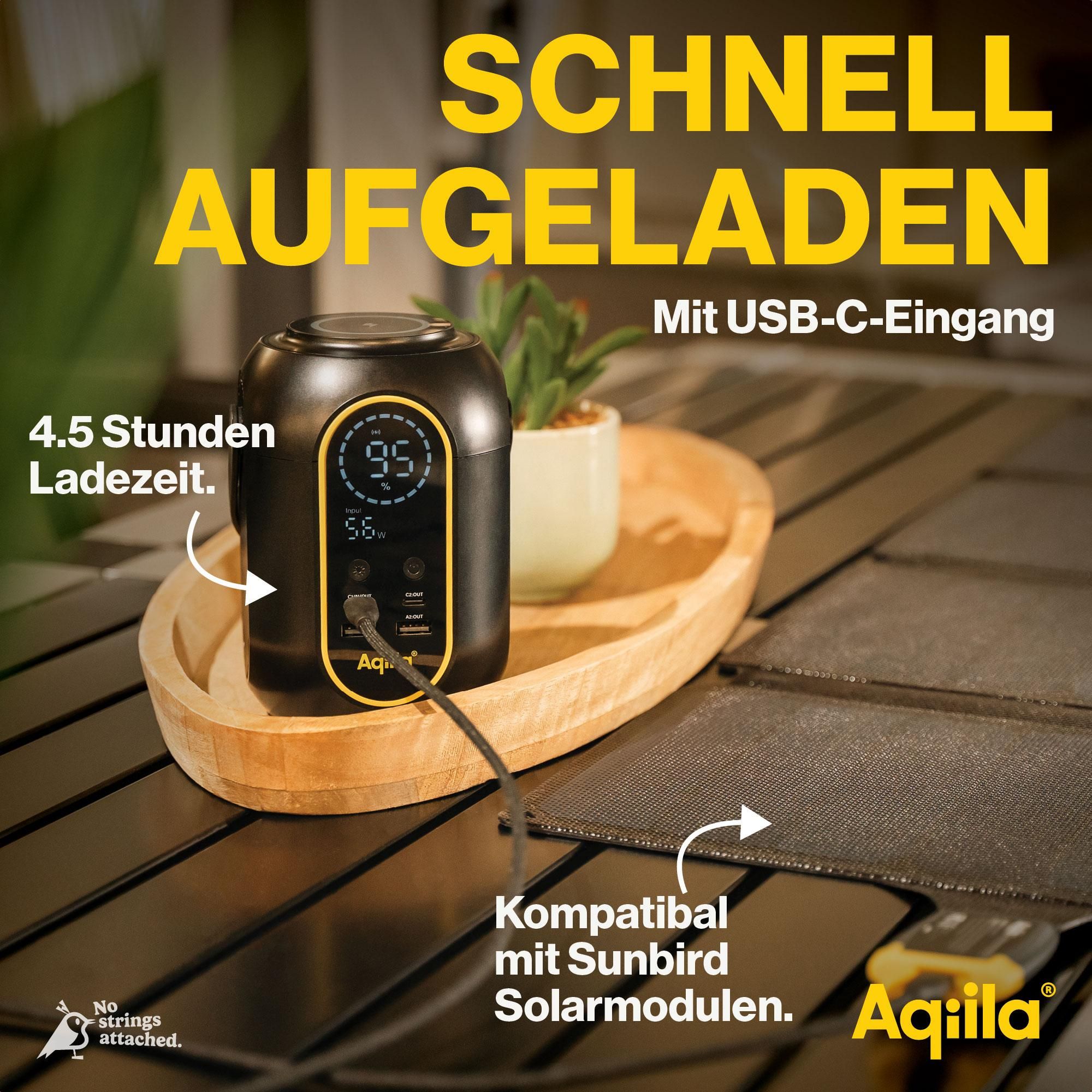 Tragbares Solar-Ladegerät, Powerbank, USB-C Eingang, LCD Anzeige, Solarmodul kompatibel
