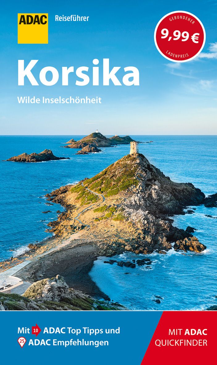 9783956896453 Reiseführer, ADAC, Korsika, Meer mit Inseln und Gebäude