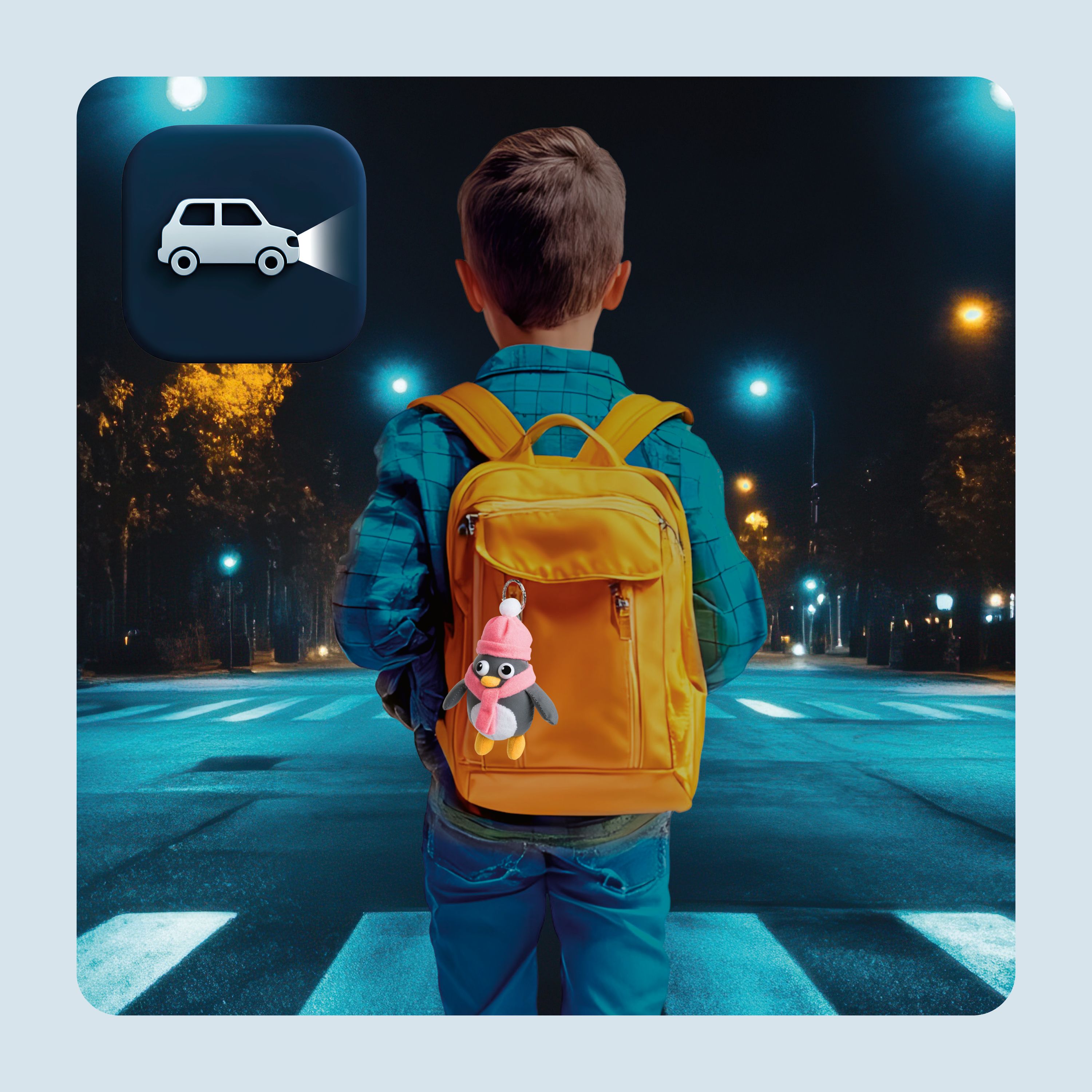 Rucksack, Kinderrucksack, Orange, Nacht, Straße