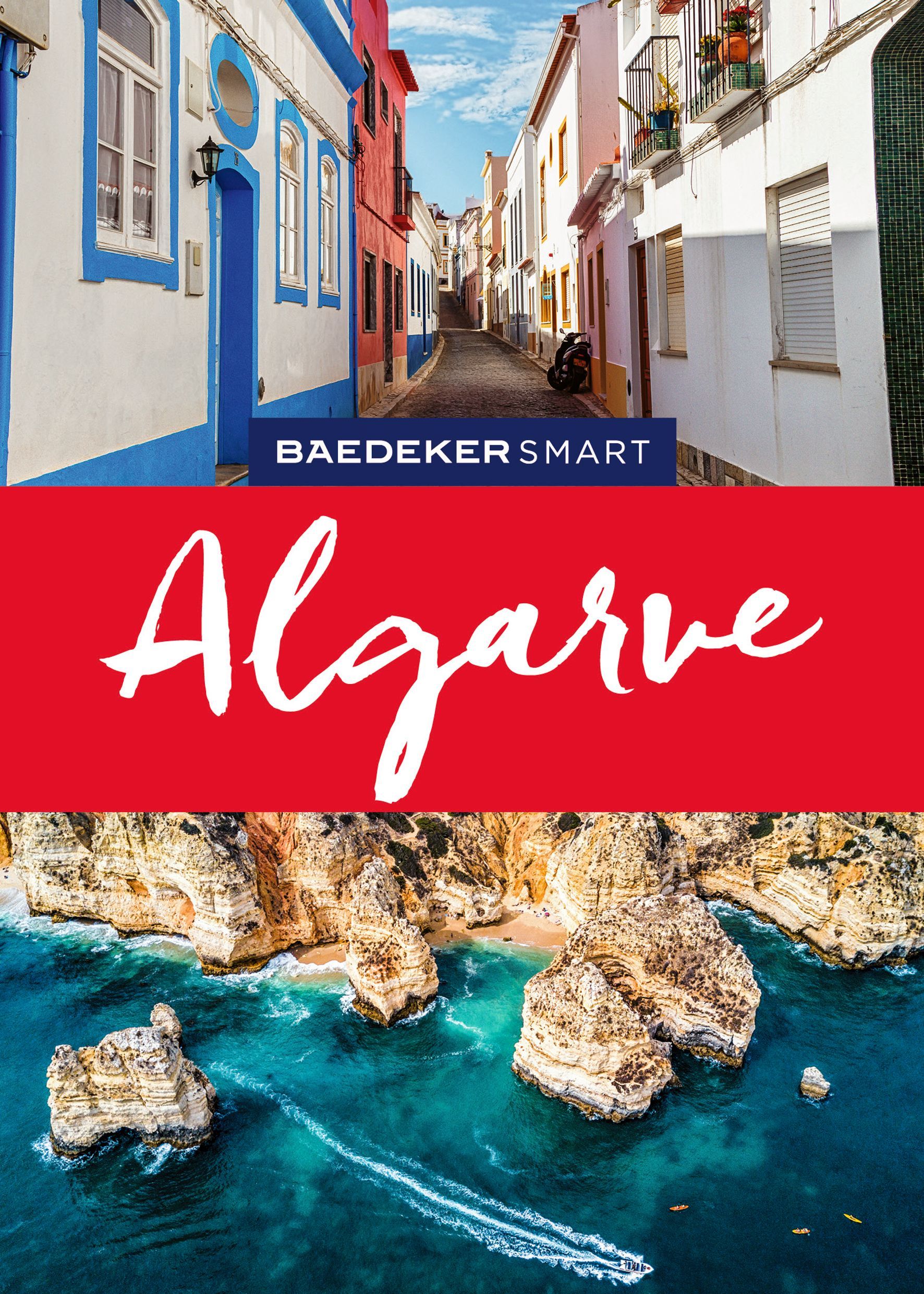 algarve, strasse, bunte häuser, küste, meer