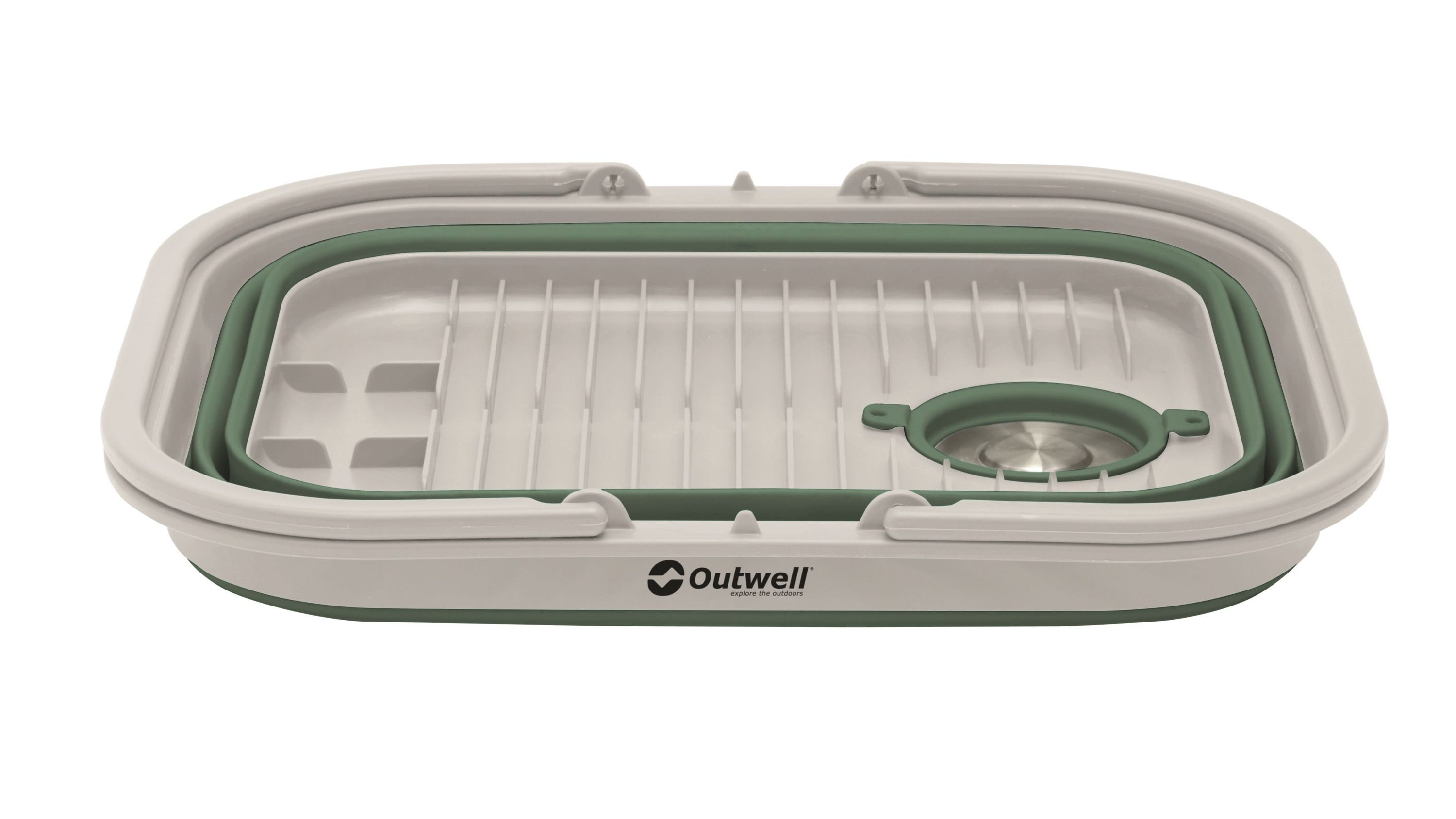 Grün beige faltbare Outwell Waschbecken Collaps mit Griff und Deckel