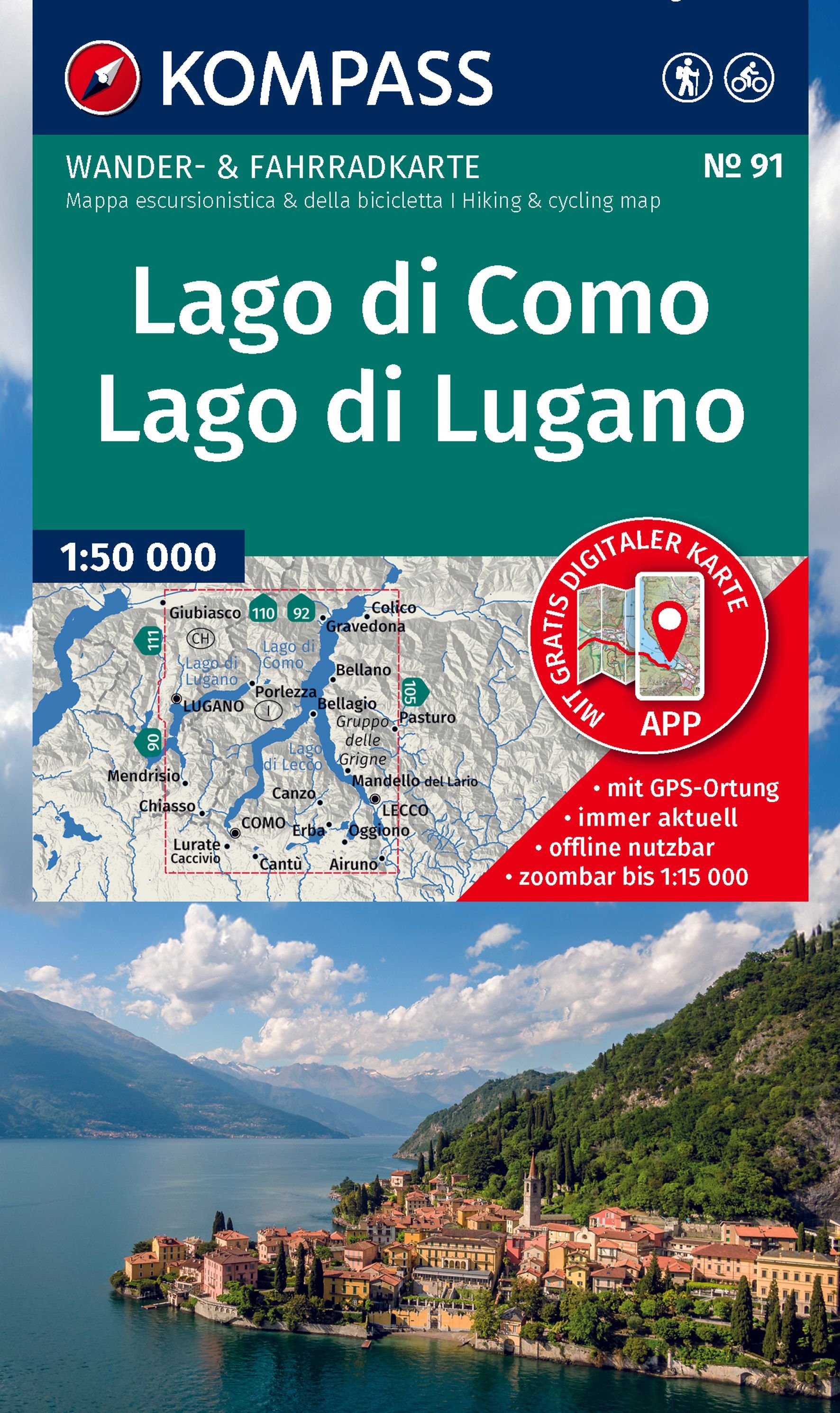 Karte, Wanderkarte, Wanderkarte, Lago di Como, Lago di Lugano