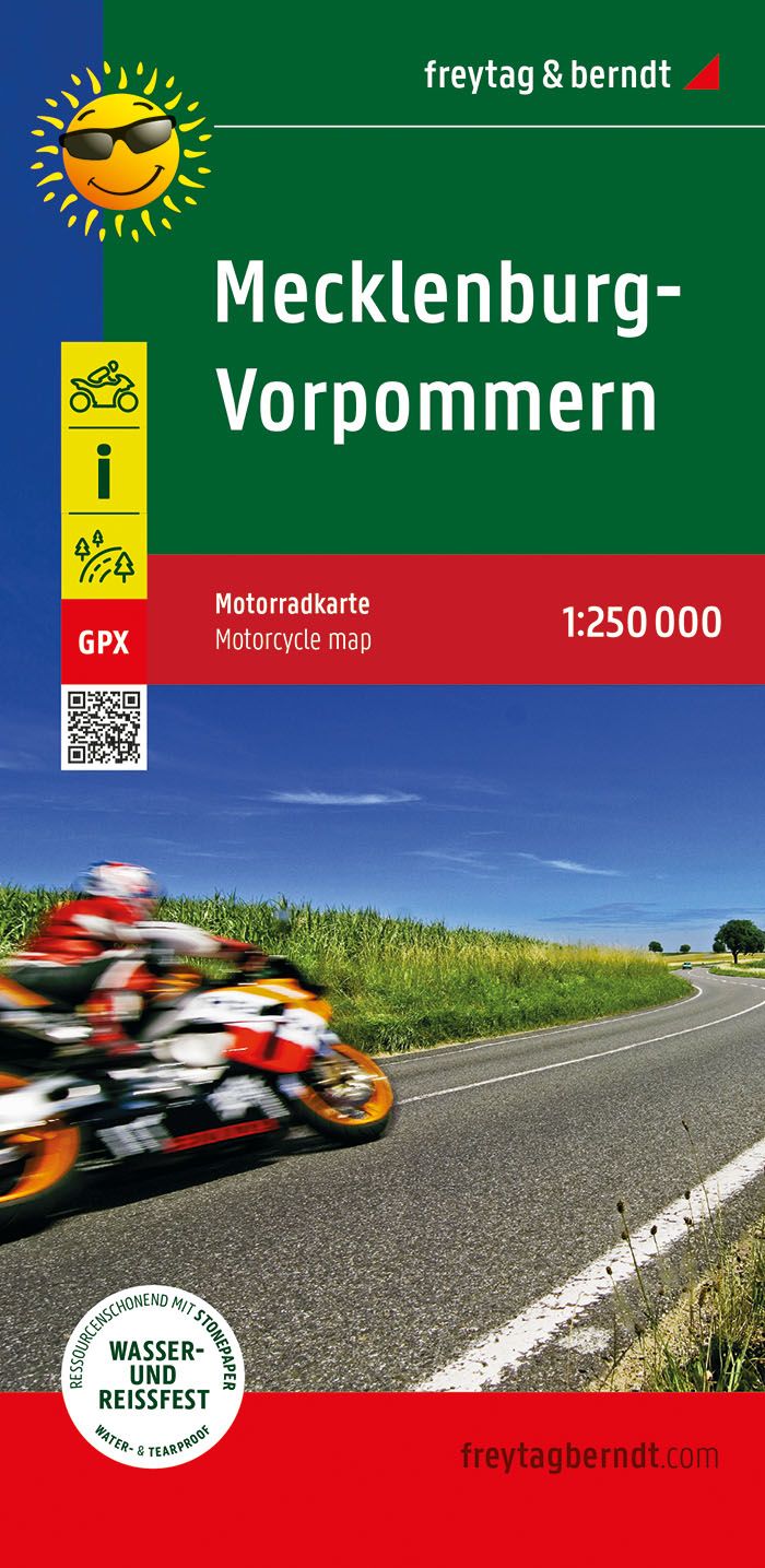 Mecklenburg-Vorpommern, Motorradkarte, f&b Werbung, Plakat, Straße, Rad, Motorrad