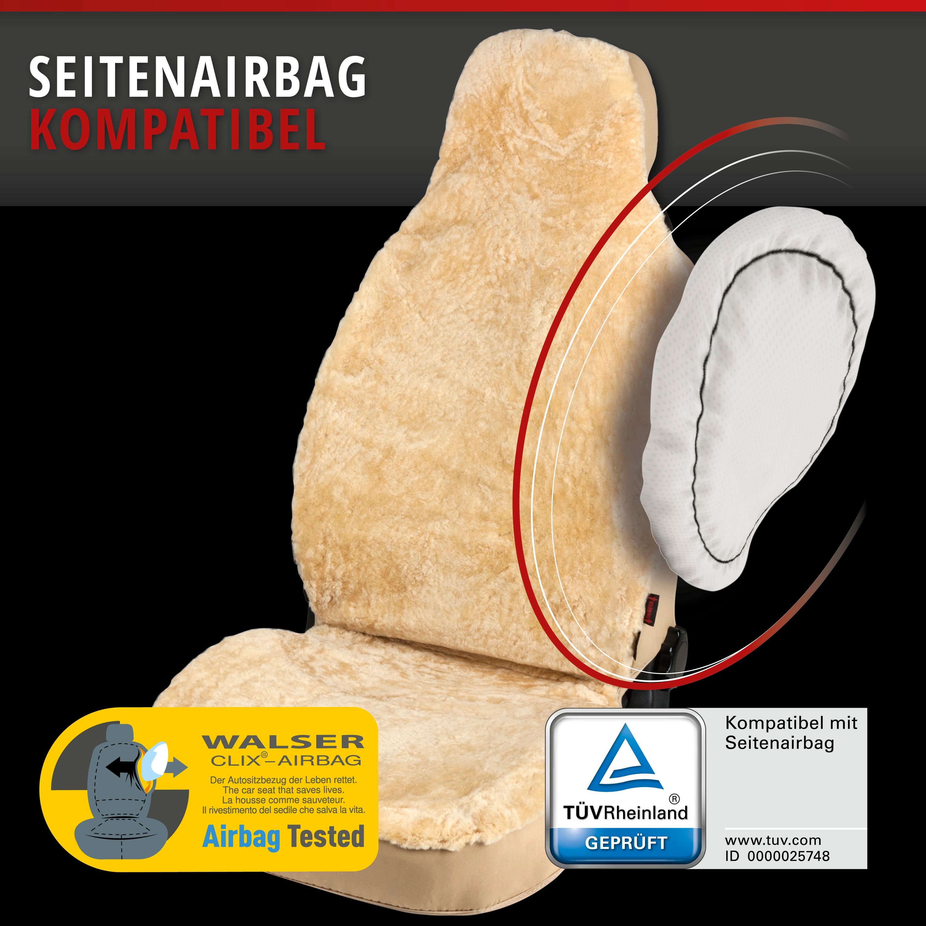 Autositzbezug Zoya Lammfell Beige, montiert mit Seitenairbag