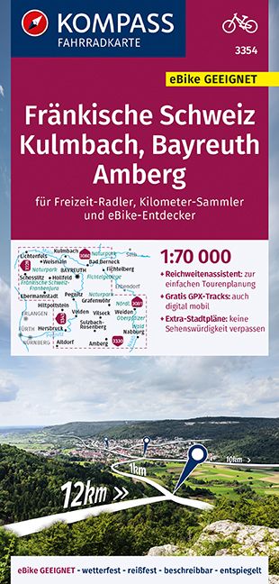 9783991213857 KOMPASS Fahrradkarte Fränkische Schweiz, Kulmbach, Stadt gebiet vom weitem