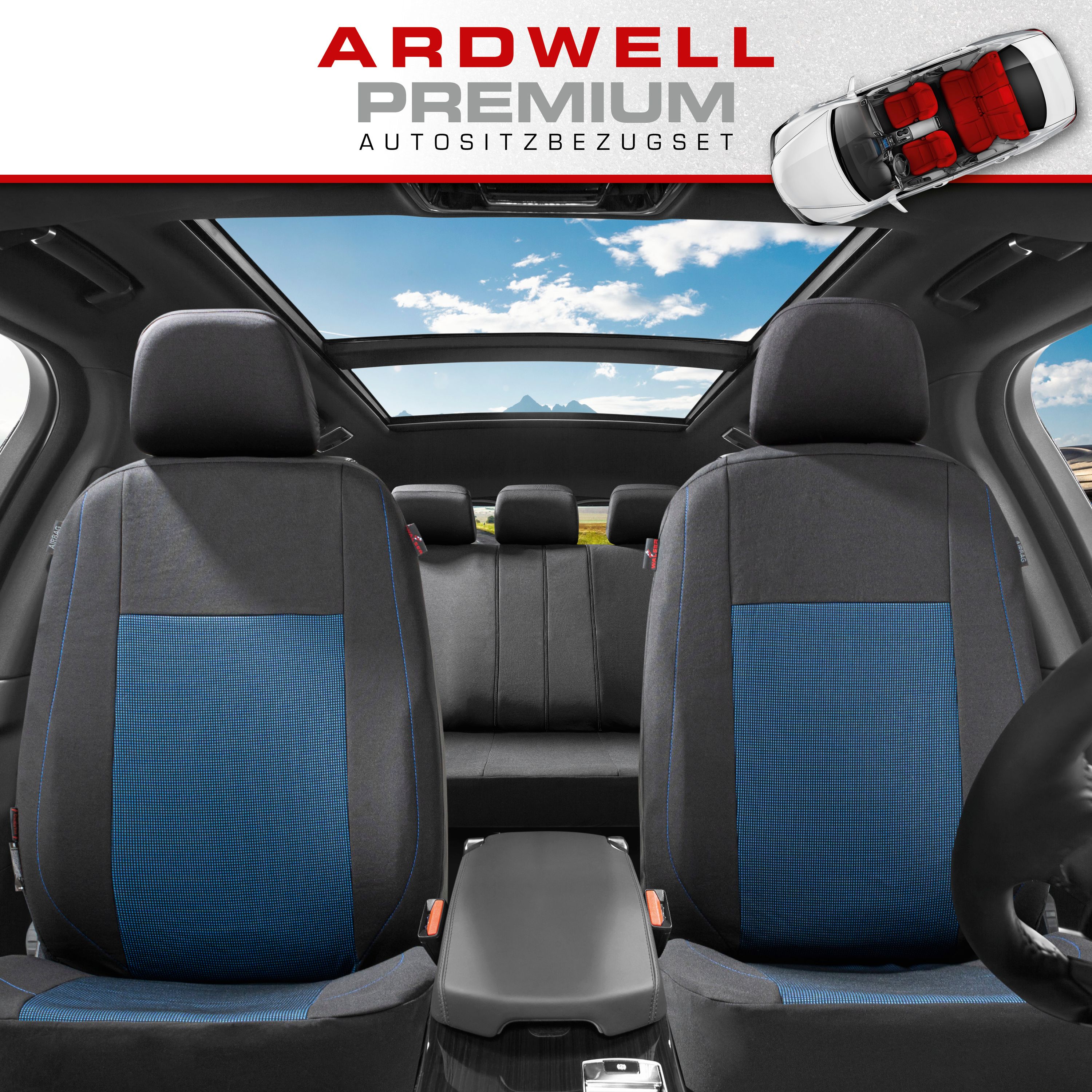 Autositzbezüge von vorne, blau , schwarz