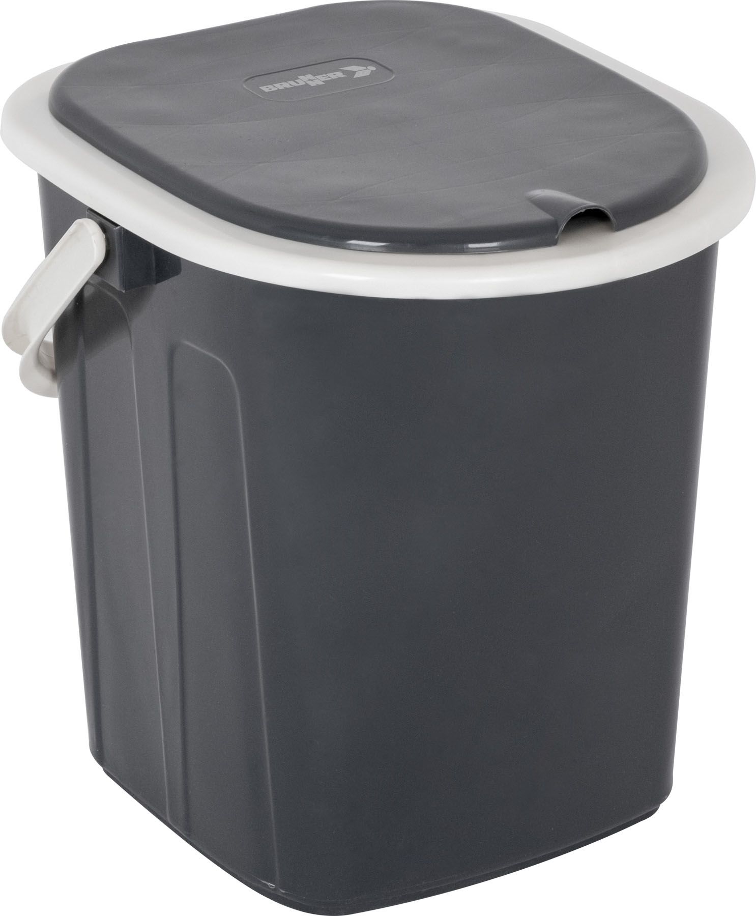 995778012 Brunner Eimertoilette Optipot. Grau Schwarz mit Weißem Sitz. Geschlossen
