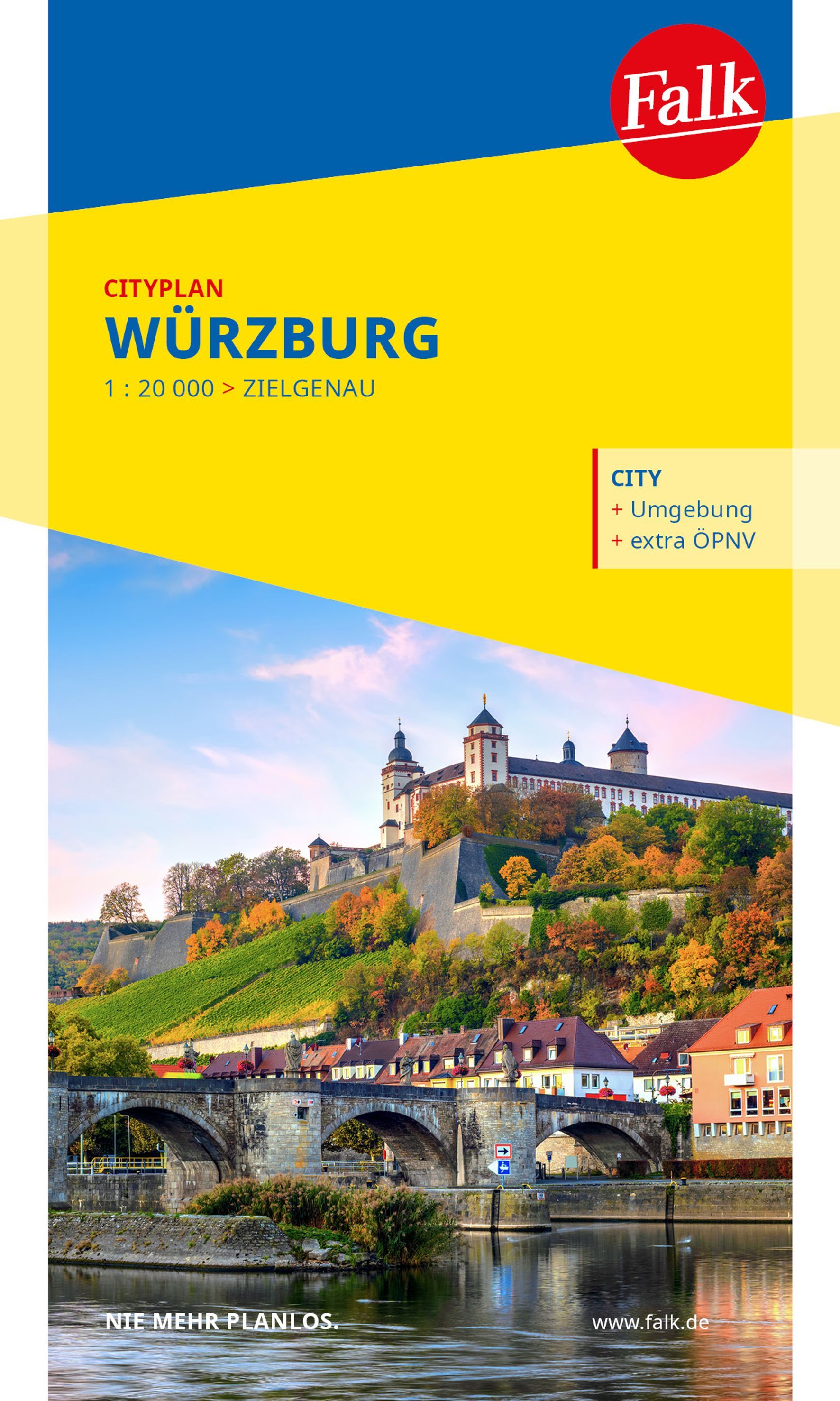 Falk Cityplan Würzburg 1:15.000 Cover Falk Cityplan Würzburg. Uferpromenade, Gebäude, Festung