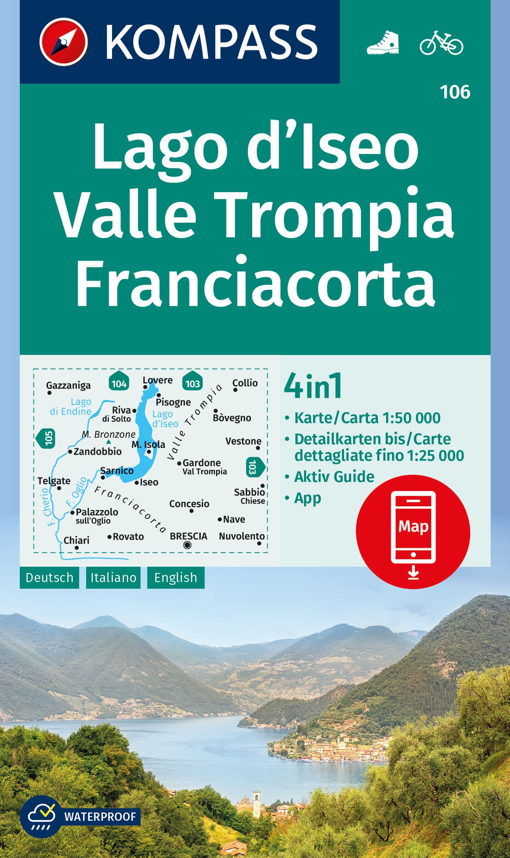 9783991215837 KOMPASS Wanderkarte Lago d'Iseo, Valle Trompia, See mit Bergpanorama