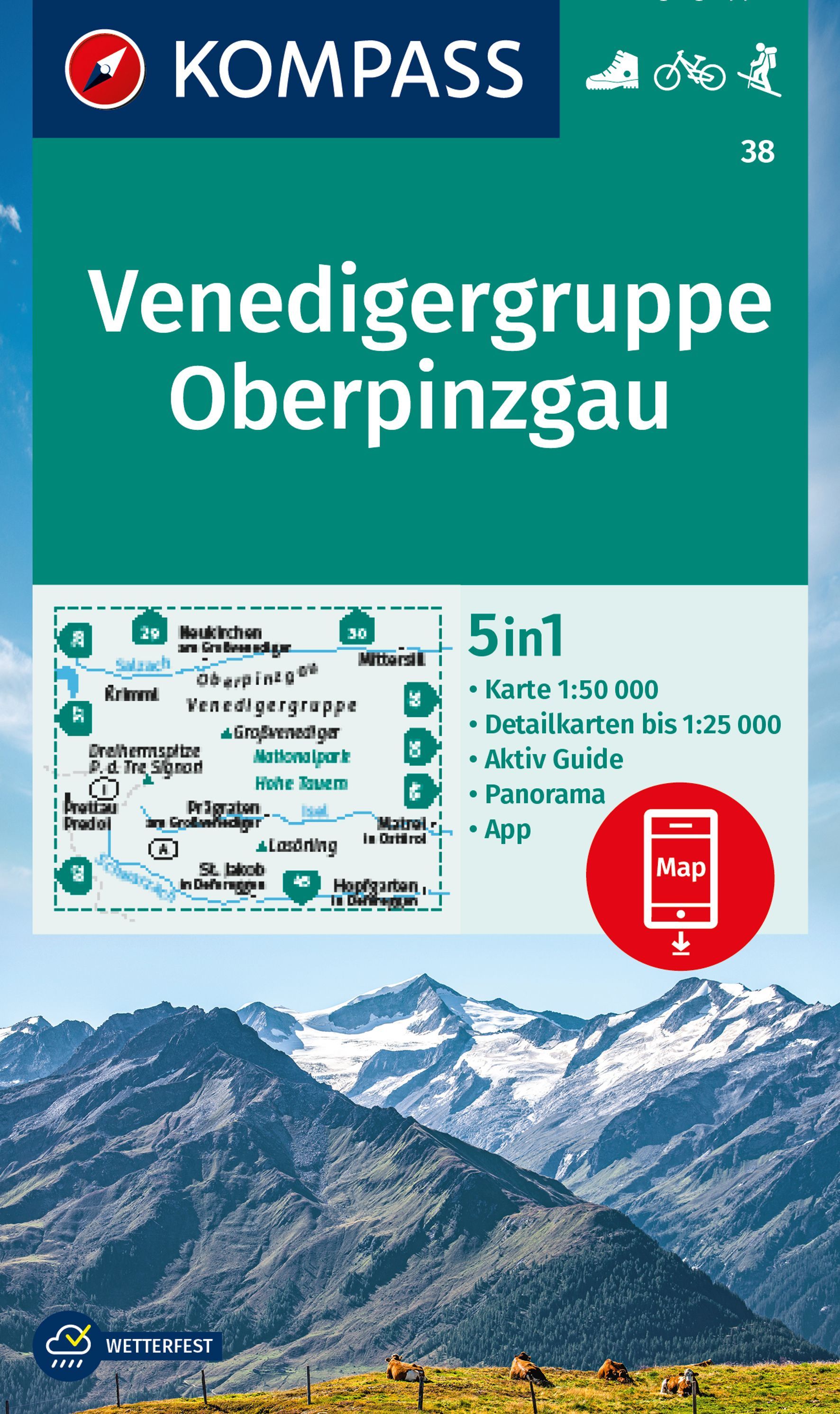 9783991215998 Cover Kompass Wanderkarte Venedigergruppe, Oberpinzgau