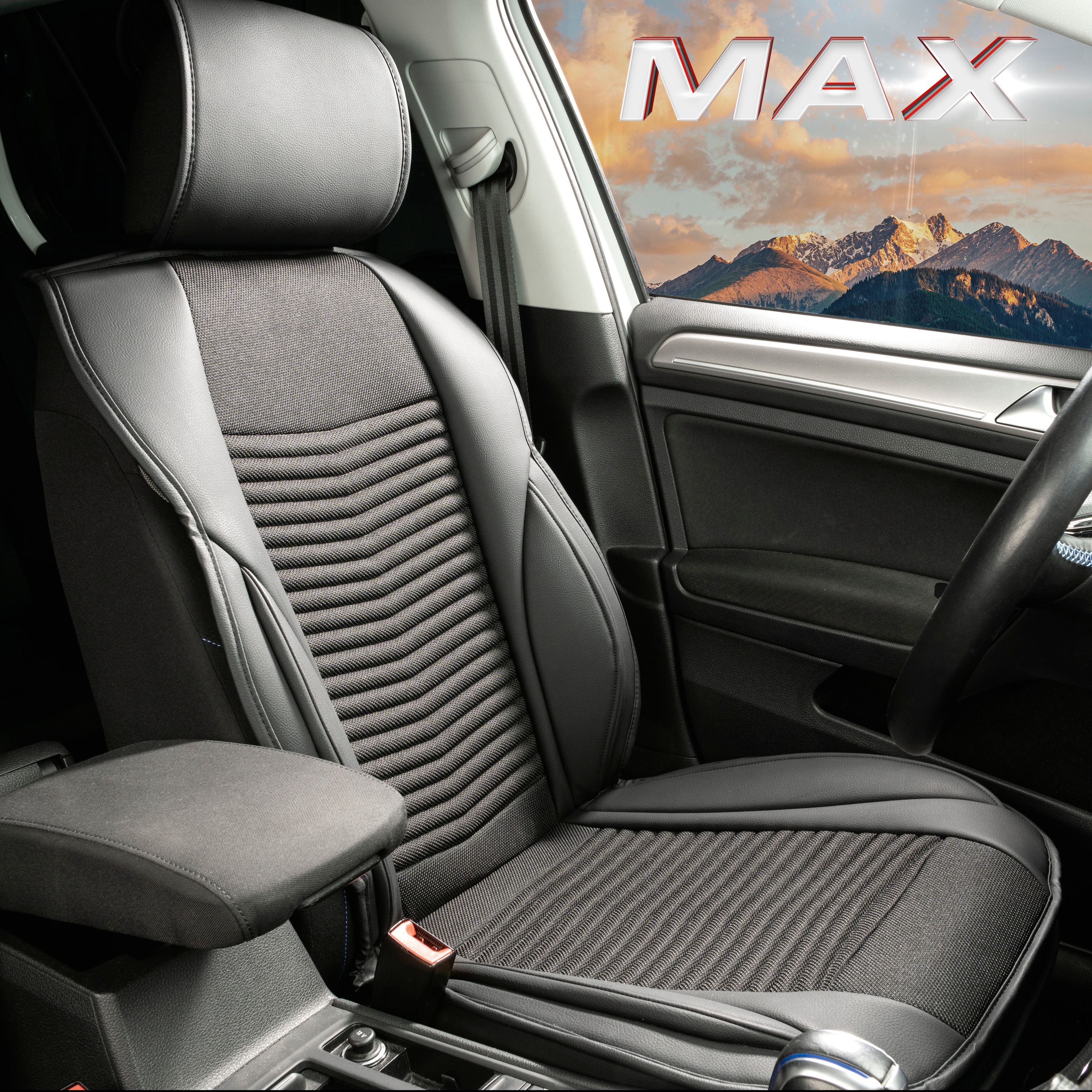 Sitzaufleger Max, schwarz im Auto montiert