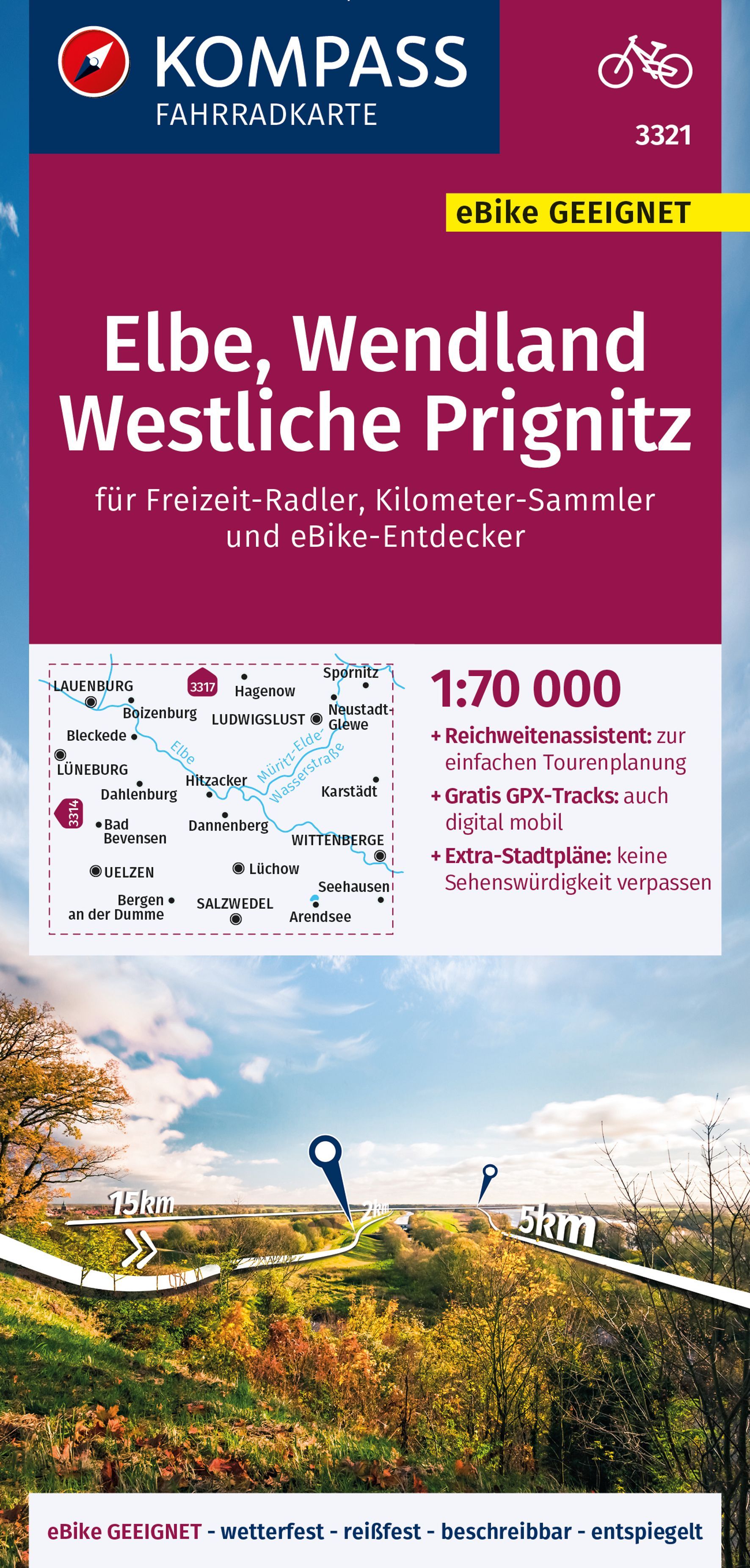9783991540045 Cover Kompass Fahrradkarte Elbe, Wendland, Westliche Prignitz