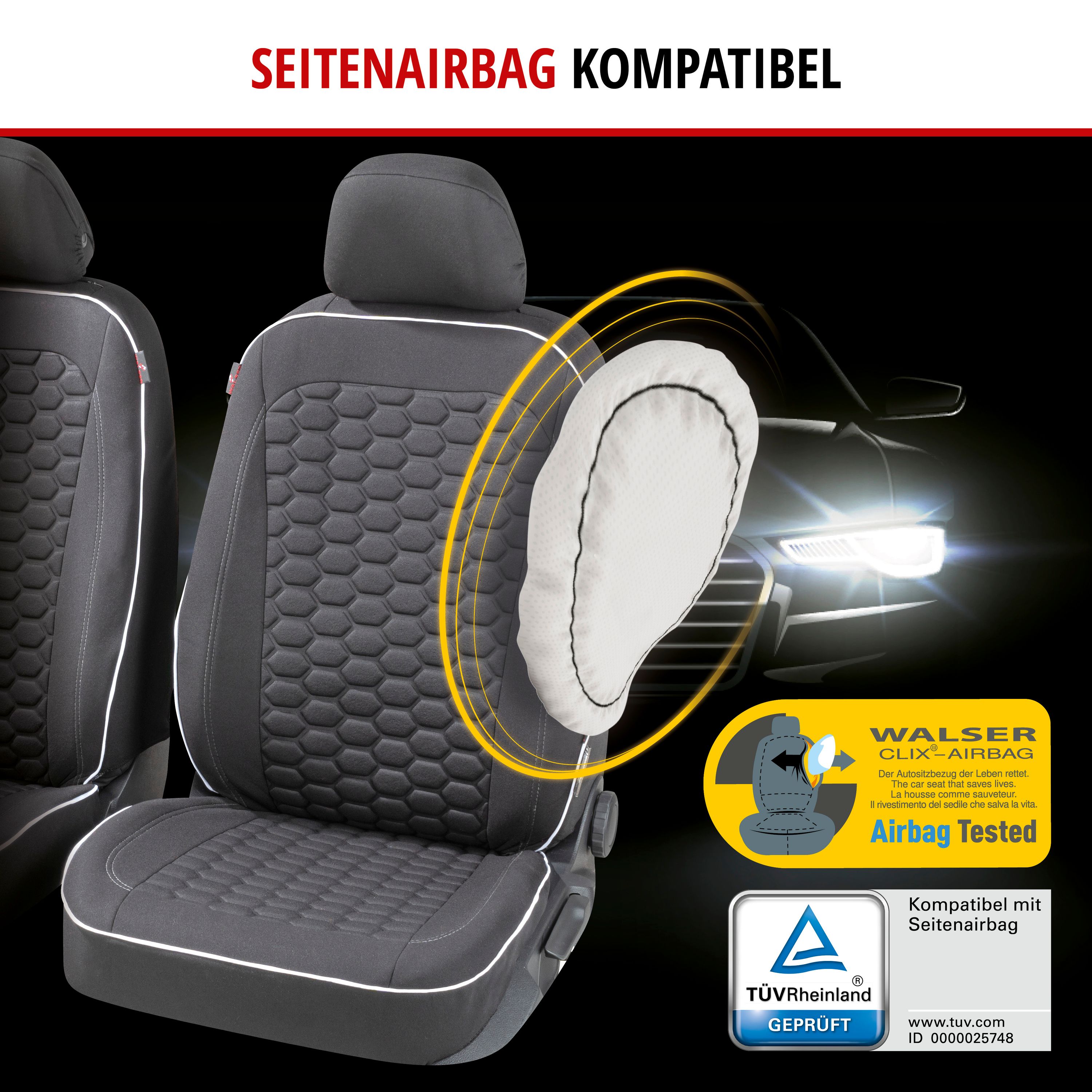 Autositzbezug Kendal für zwei Vordersitze. Seitenaribag Kompatibel