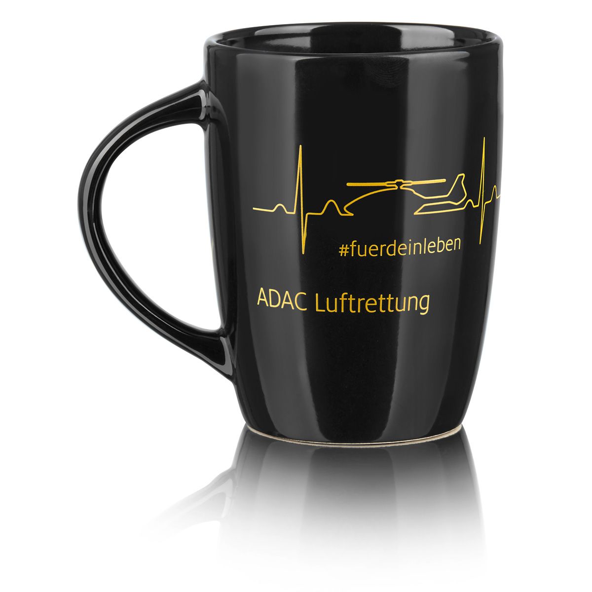 ADAC1578 Kaffeetasse schwarz mit gelber Schrift ADAC Luftrettung