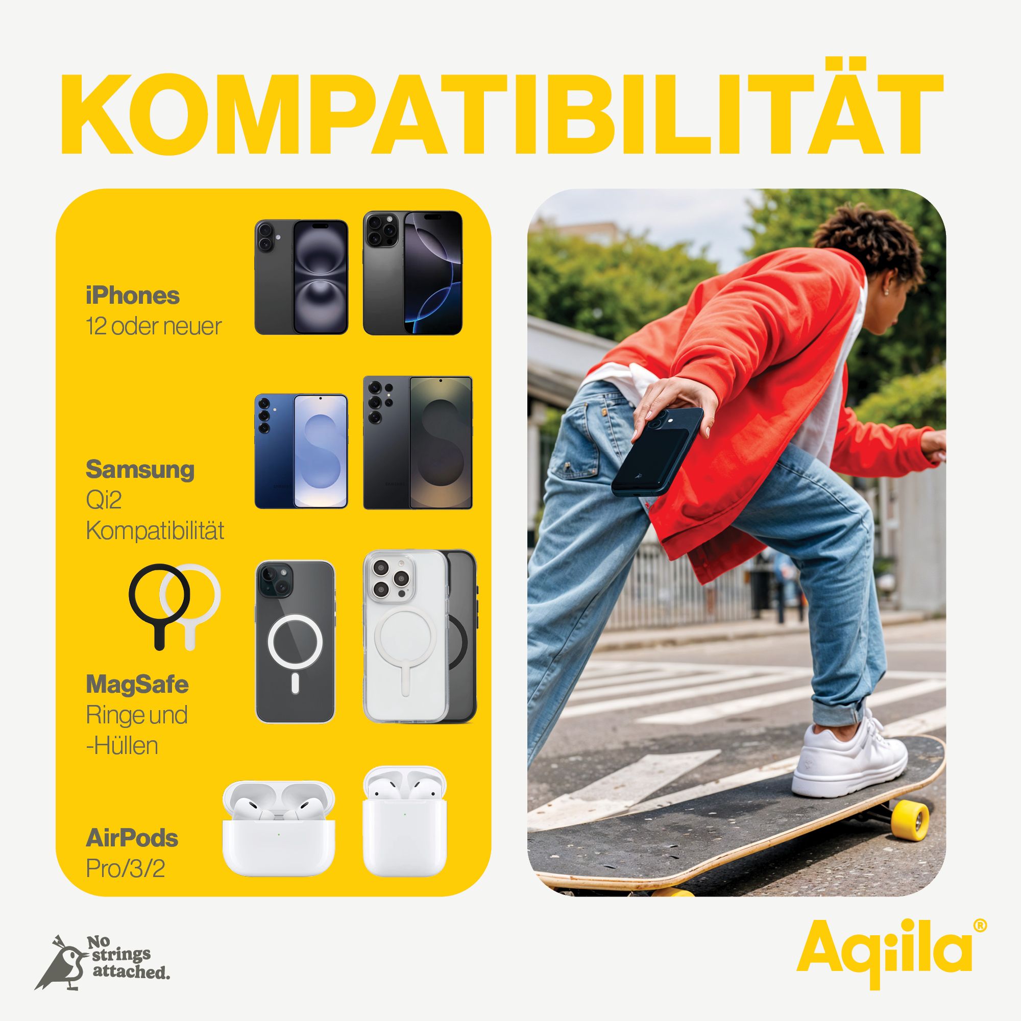  skateboard, Person mit Smartphone, Orange Hoodie, Jeans, White Sneakers