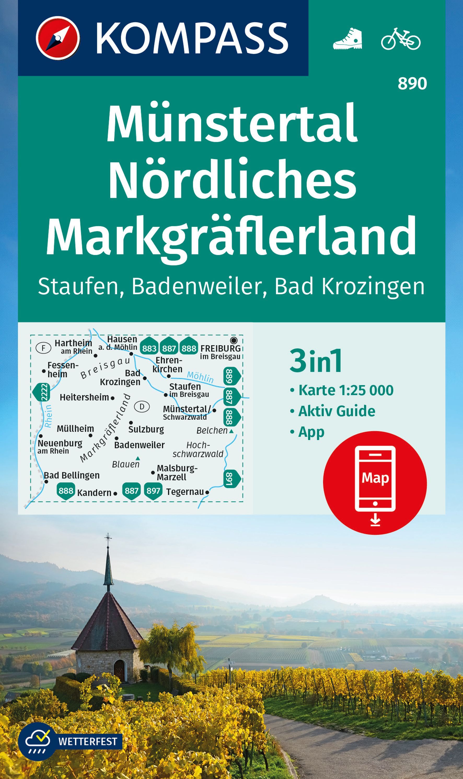 KOMPASS Wanderkarte 890 Münstertal 1:25.000 Werbung, Plakat