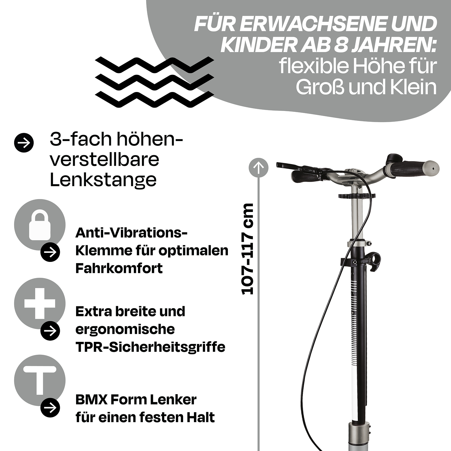 Lenkstange, Höhenverstellbar, Anti-Vibration, Ergonomisch, BMX Form Lenker
