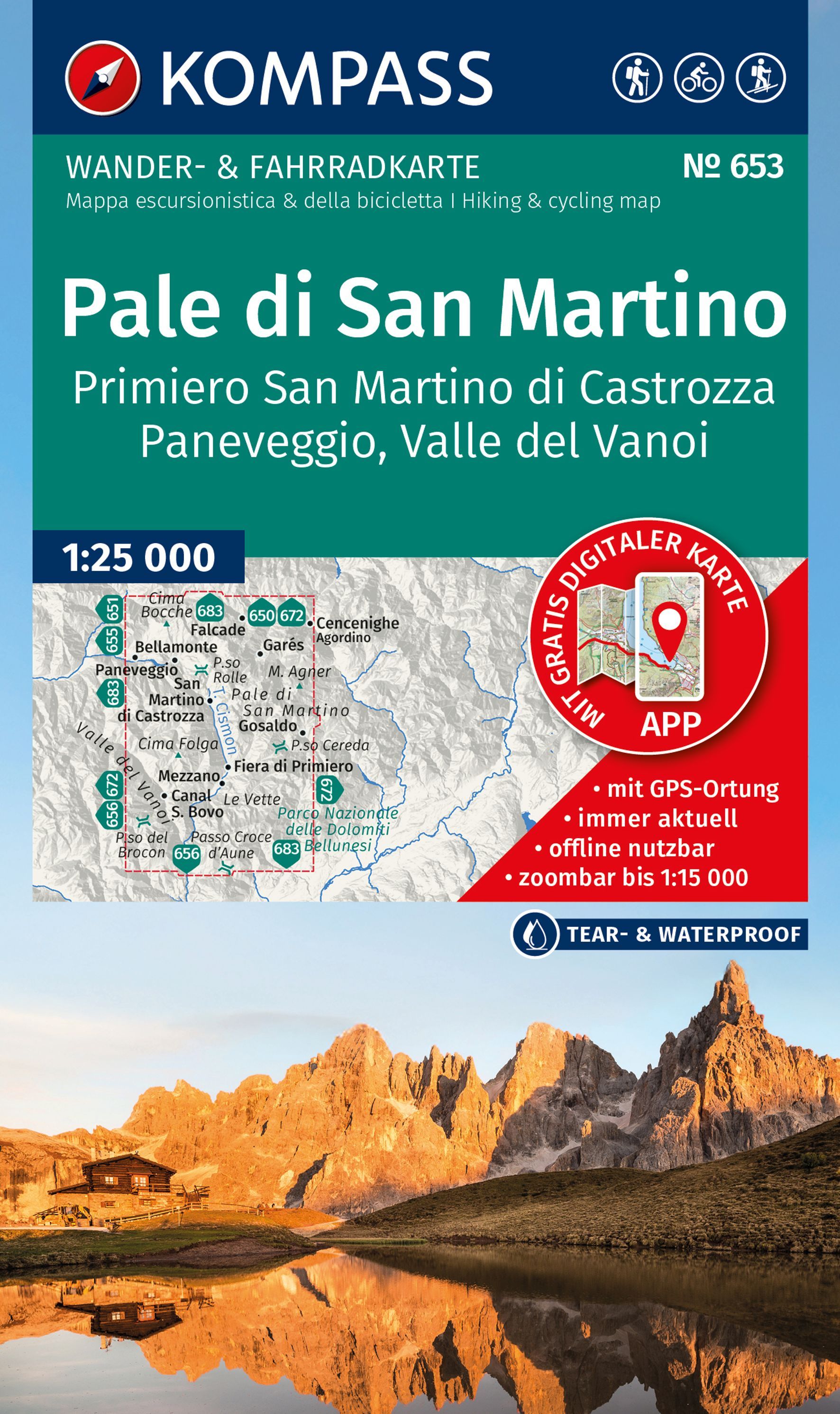 Hiking map, Topographic map, Pale di San Martino, Dolomites, Outdoor scenery