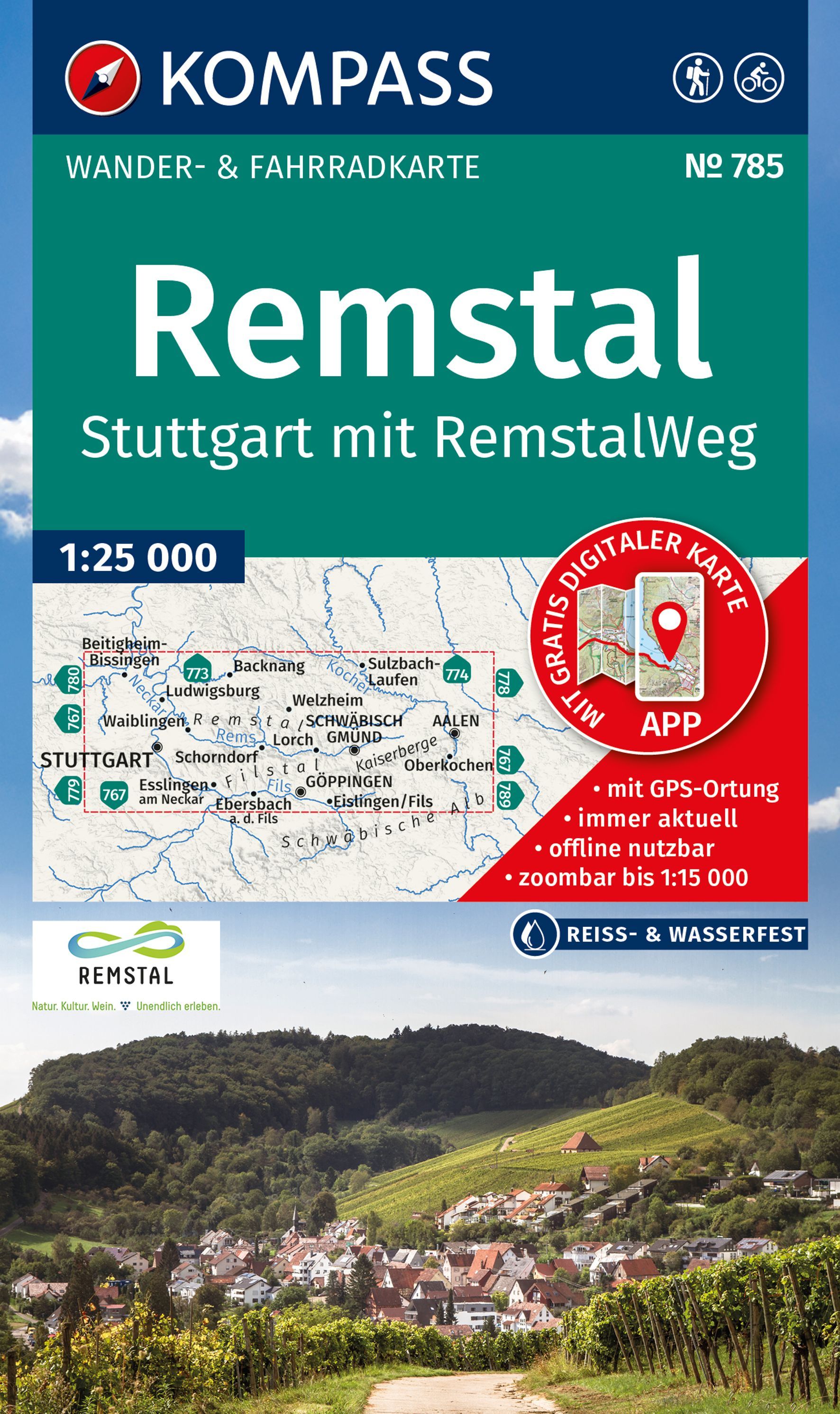 KOMPASS Wanderkarte 785 Remstal, Stuttgart Werbung, Plakat
