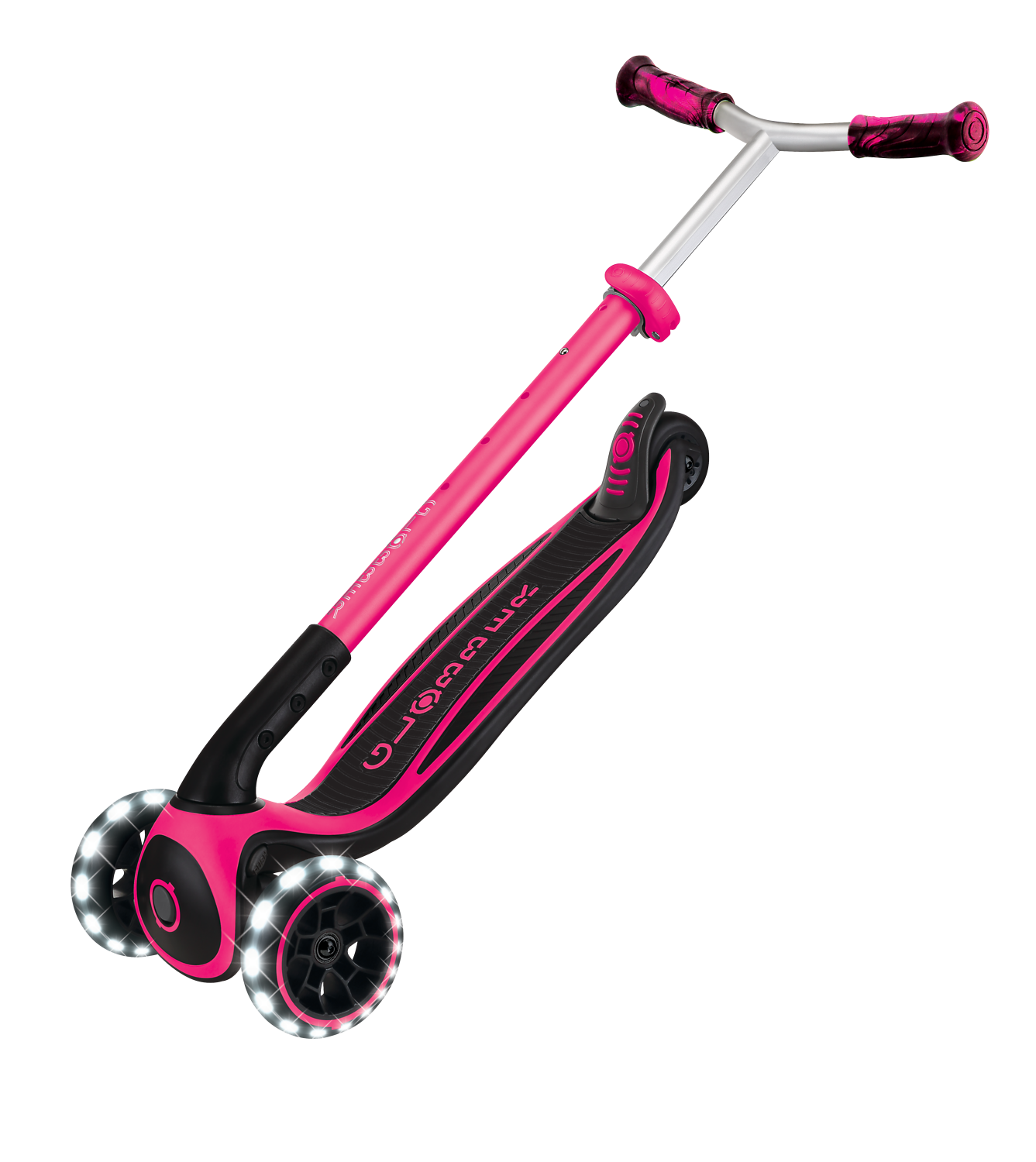 Tretroller, Rollschuh, Pink, LED-Räder, Klemmstange
